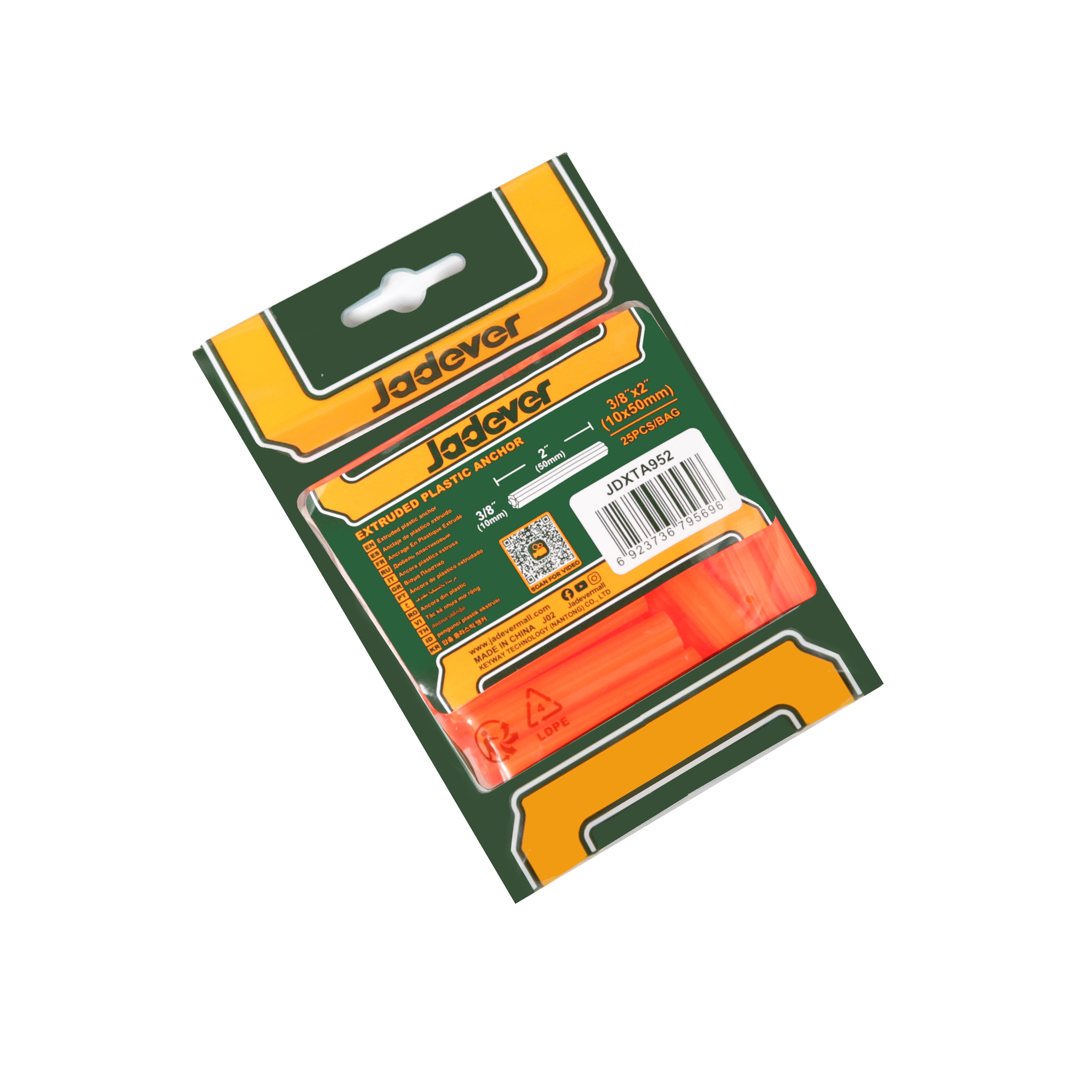 Jadever Extruded Plastic Anchor 10x50mm - 25pcs
