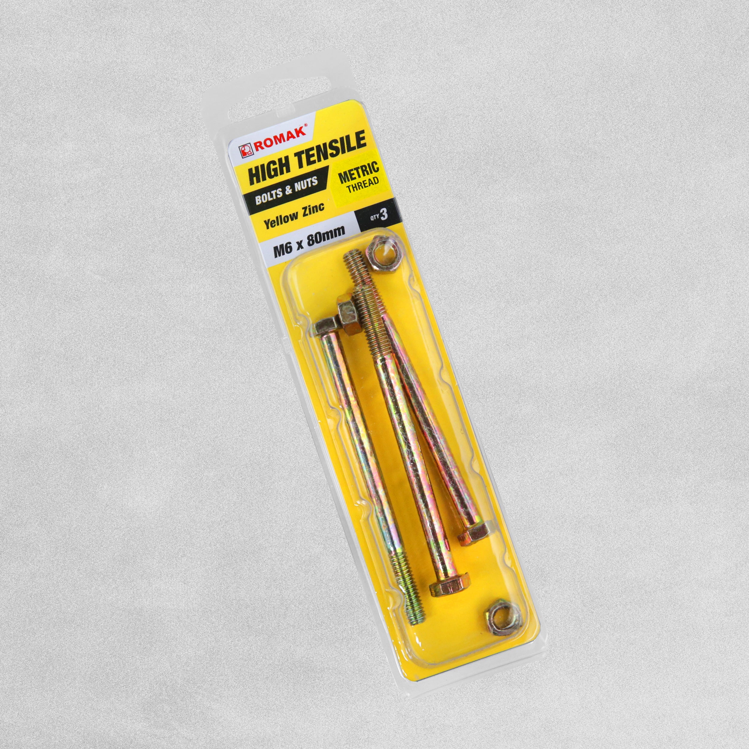Sandleford High Tensile Yellow Zinc Nuts and Bolts - M6 x 80mm - 3pcs