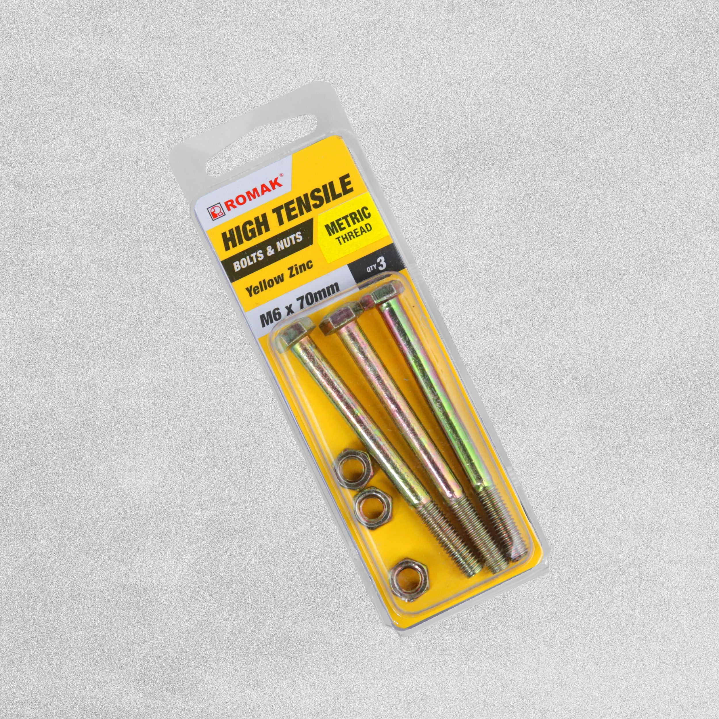 Sandleford High Tensile Yellow Zinc Nuts and Bolts - M6 x 70mm - 3pcs