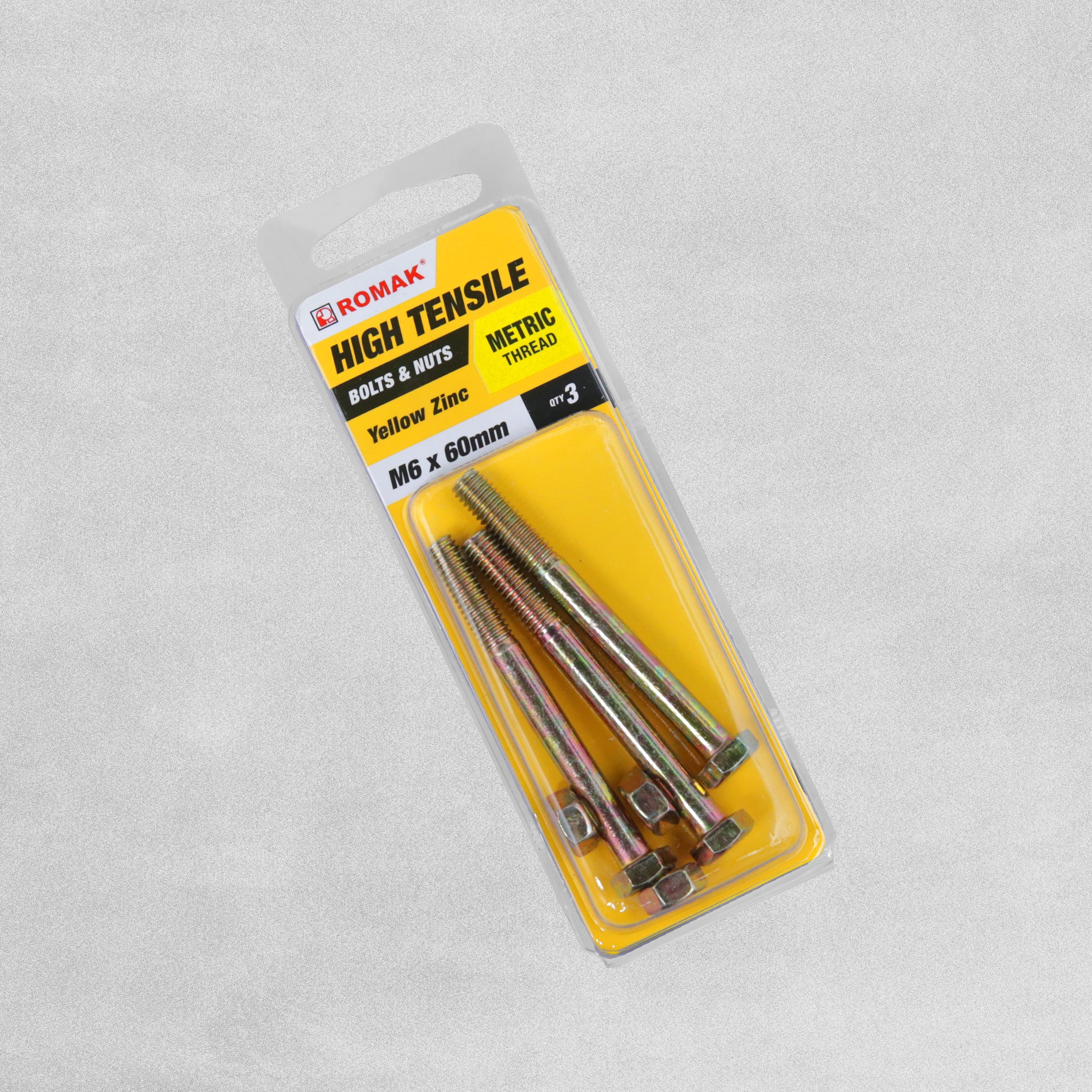 Sandleford High Tensile Yellow Zinc Nuts and Bolts - M6 x 60mm - 3pcs