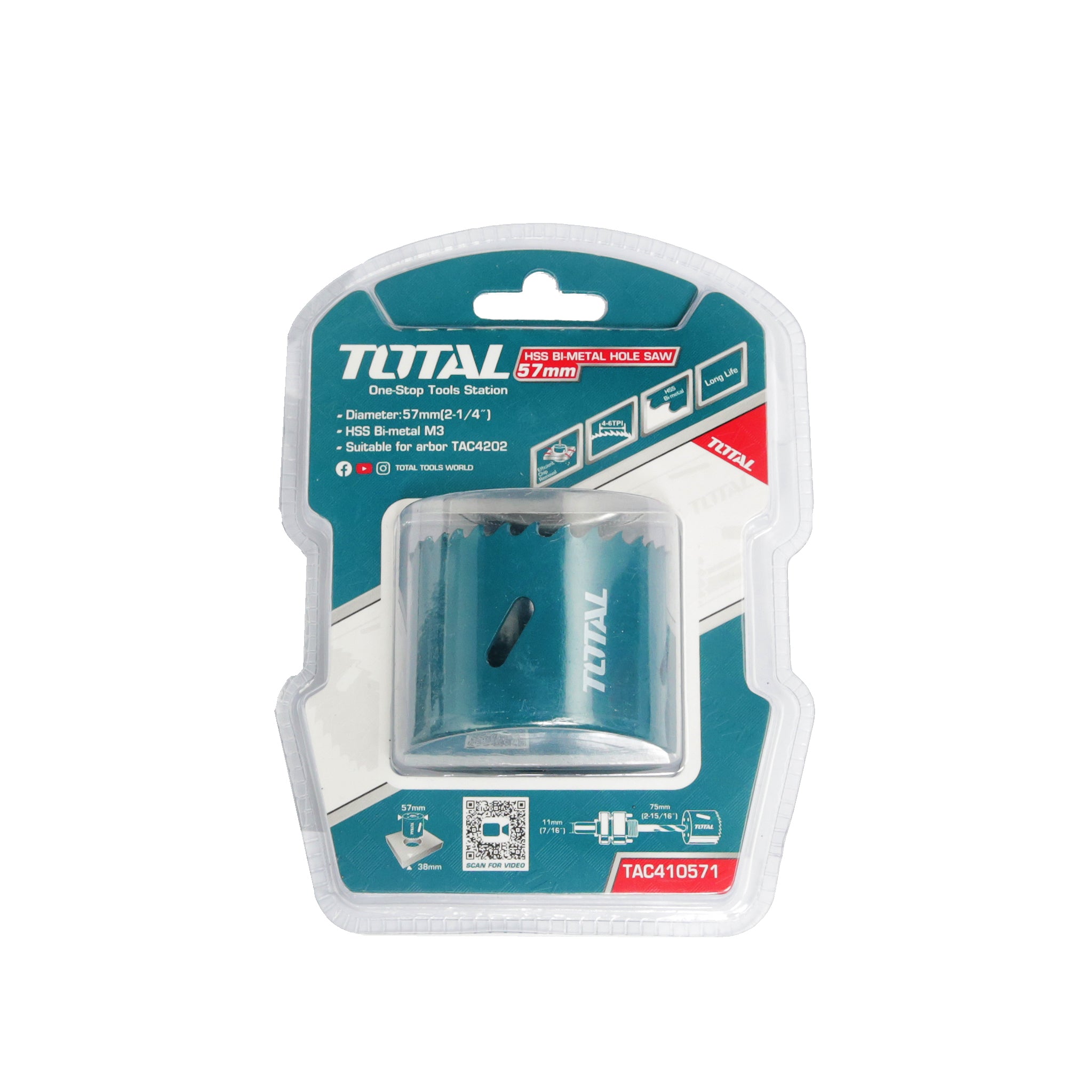 Total HSS Bi-Metal Hole Saw - 57mm - TAC410571