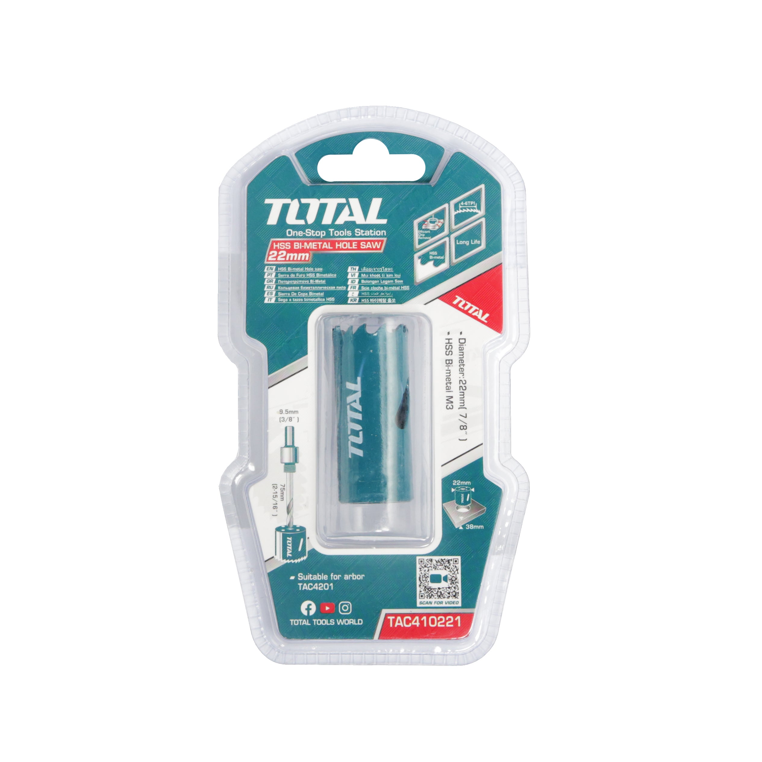 Total HSS Bi-Metal Hole Saw - 22mm - TAC410221
