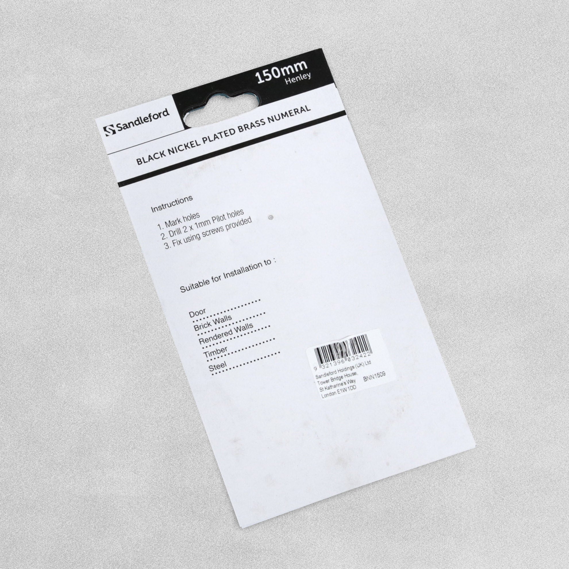 Sandleford Black Nickel Plated Brass Numeral - 150mm - Number 9