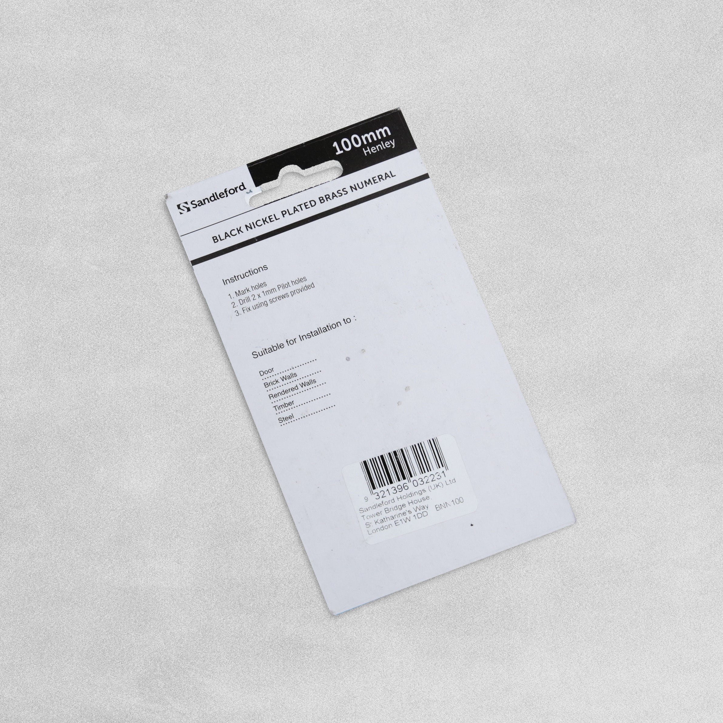 Sandleford Black Nickel Plated Brass Numeral - 100mm - Number 0