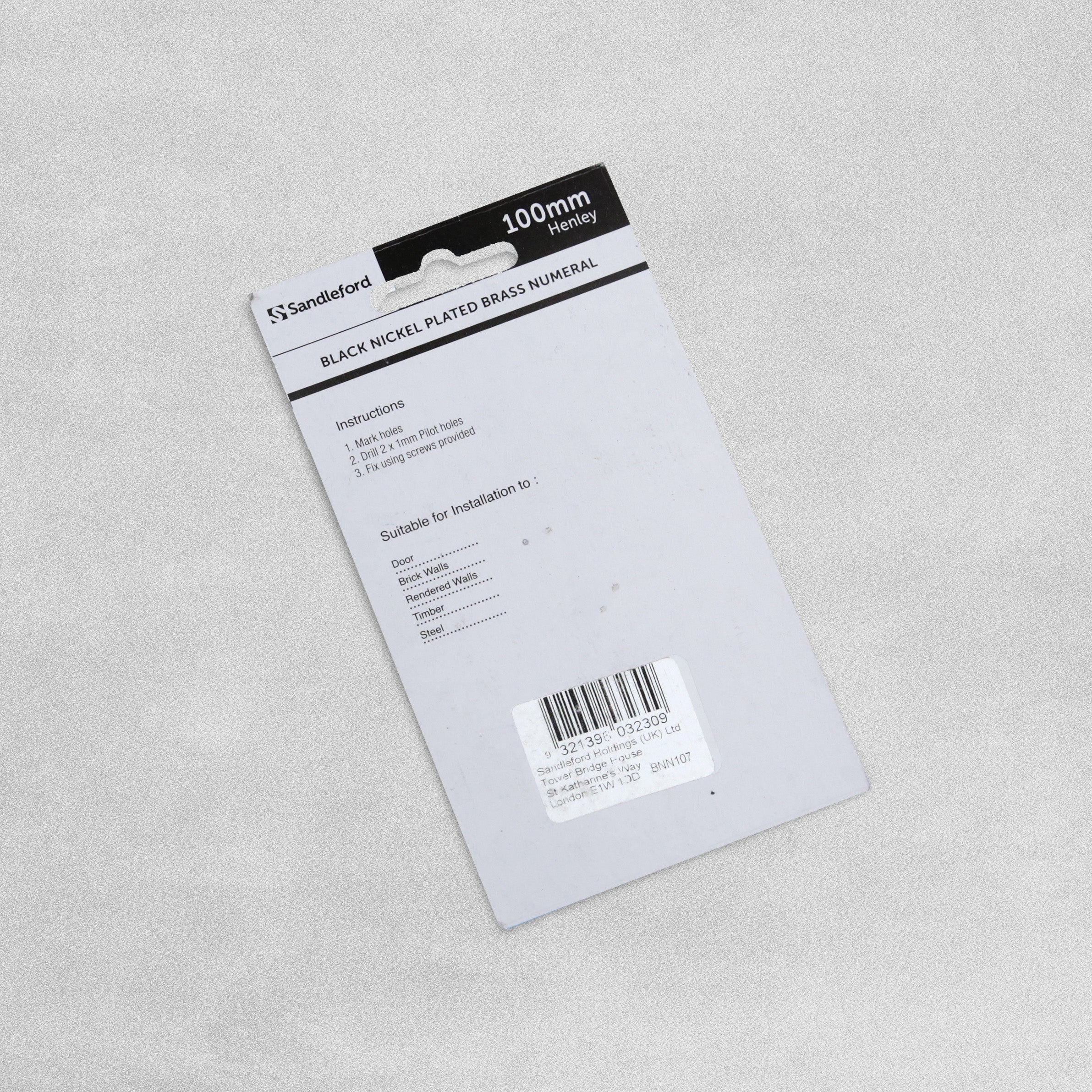 Sandleford Black Nickel Plated Brass Numeral - 100mm - Number 7