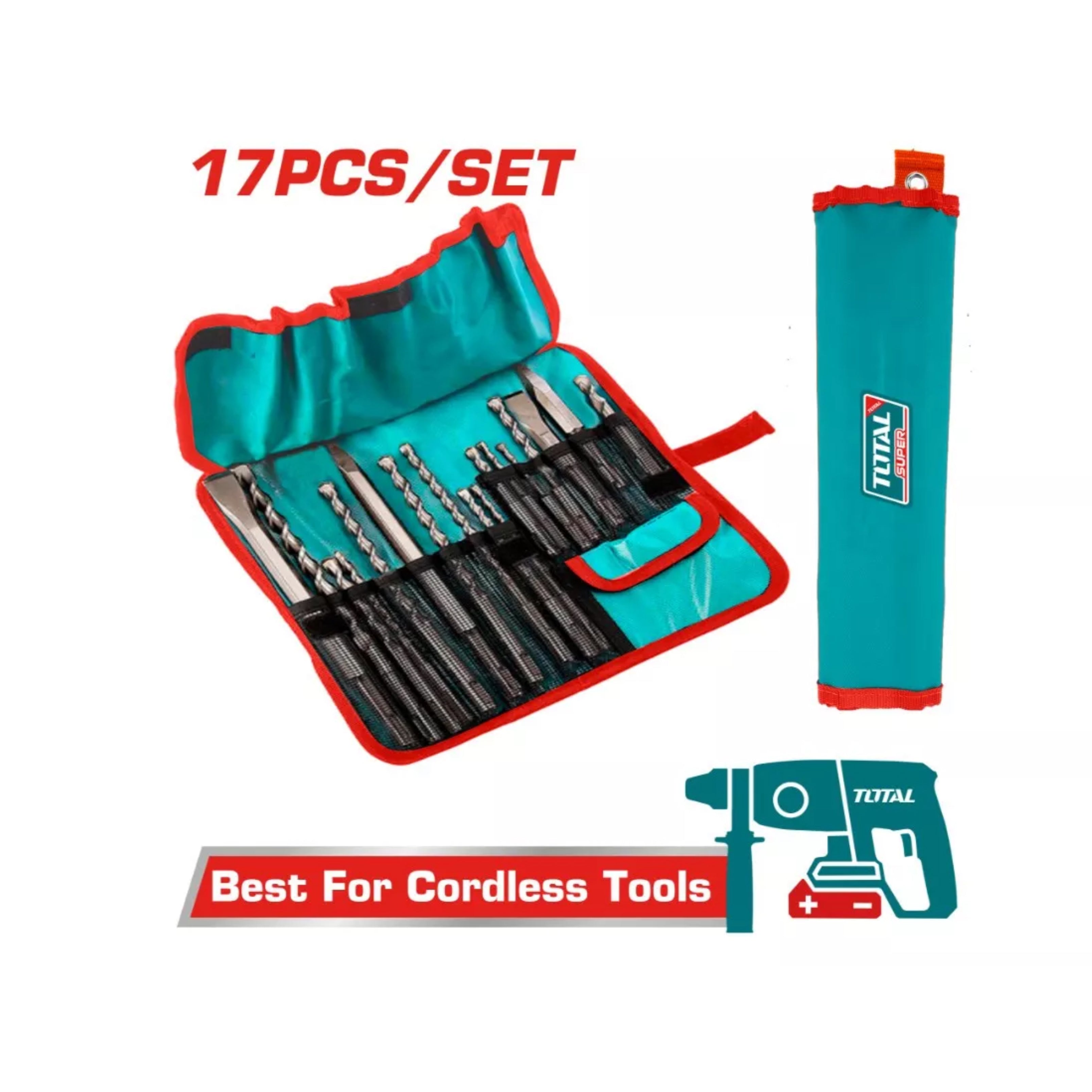 Total SDS PLus Hammer Drill Bits and Chisel Set - 17pcs- TACSD91701