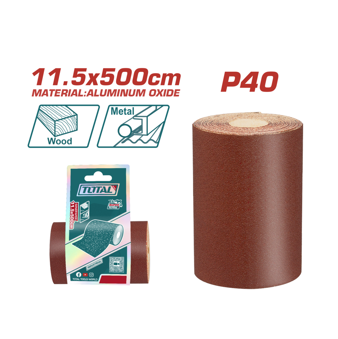 Total Sandpaper Roll 115mm x 5metre P40-P240 Various Grits