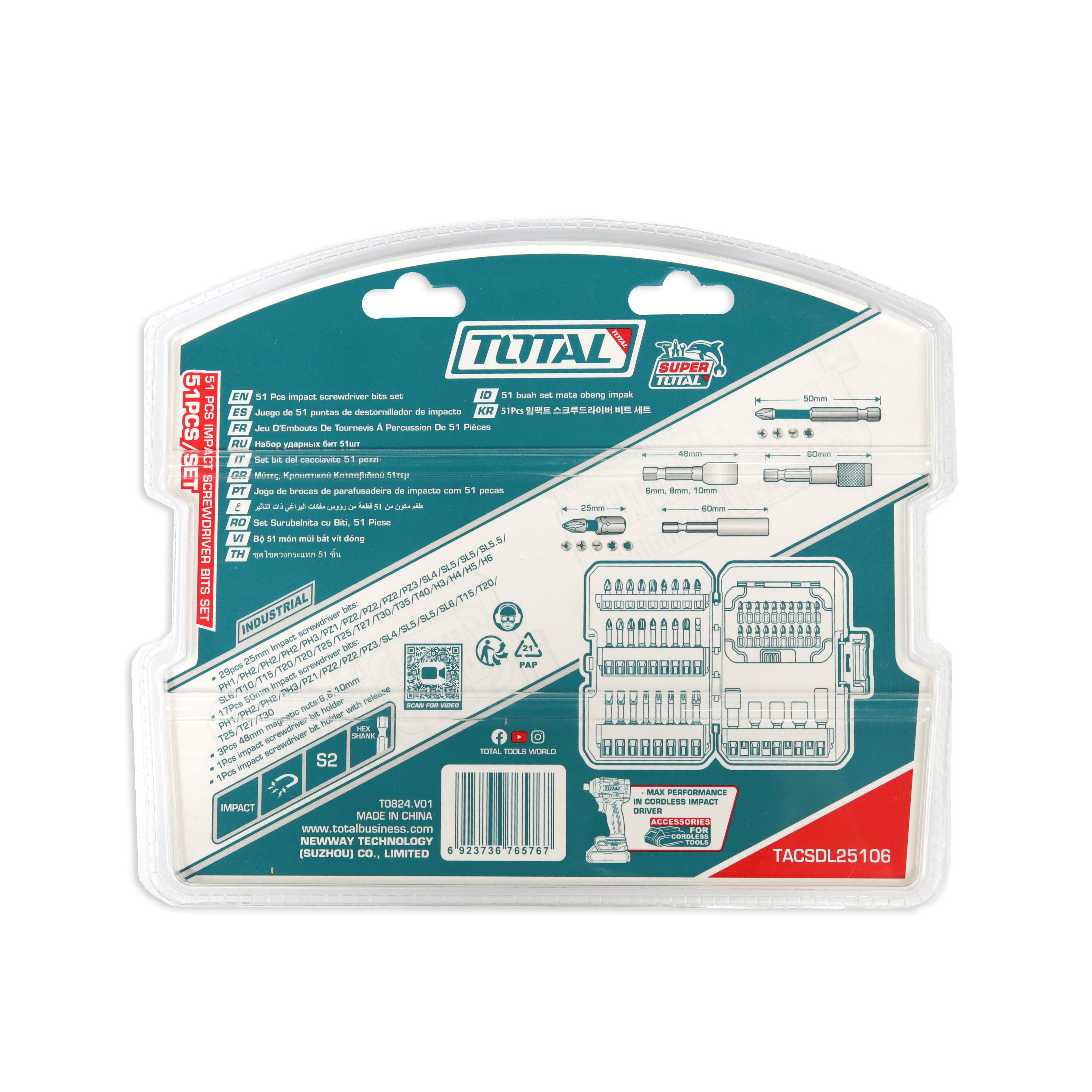 Total Impact Screwdriver Bits Set - 51pcs - TACSDL25106