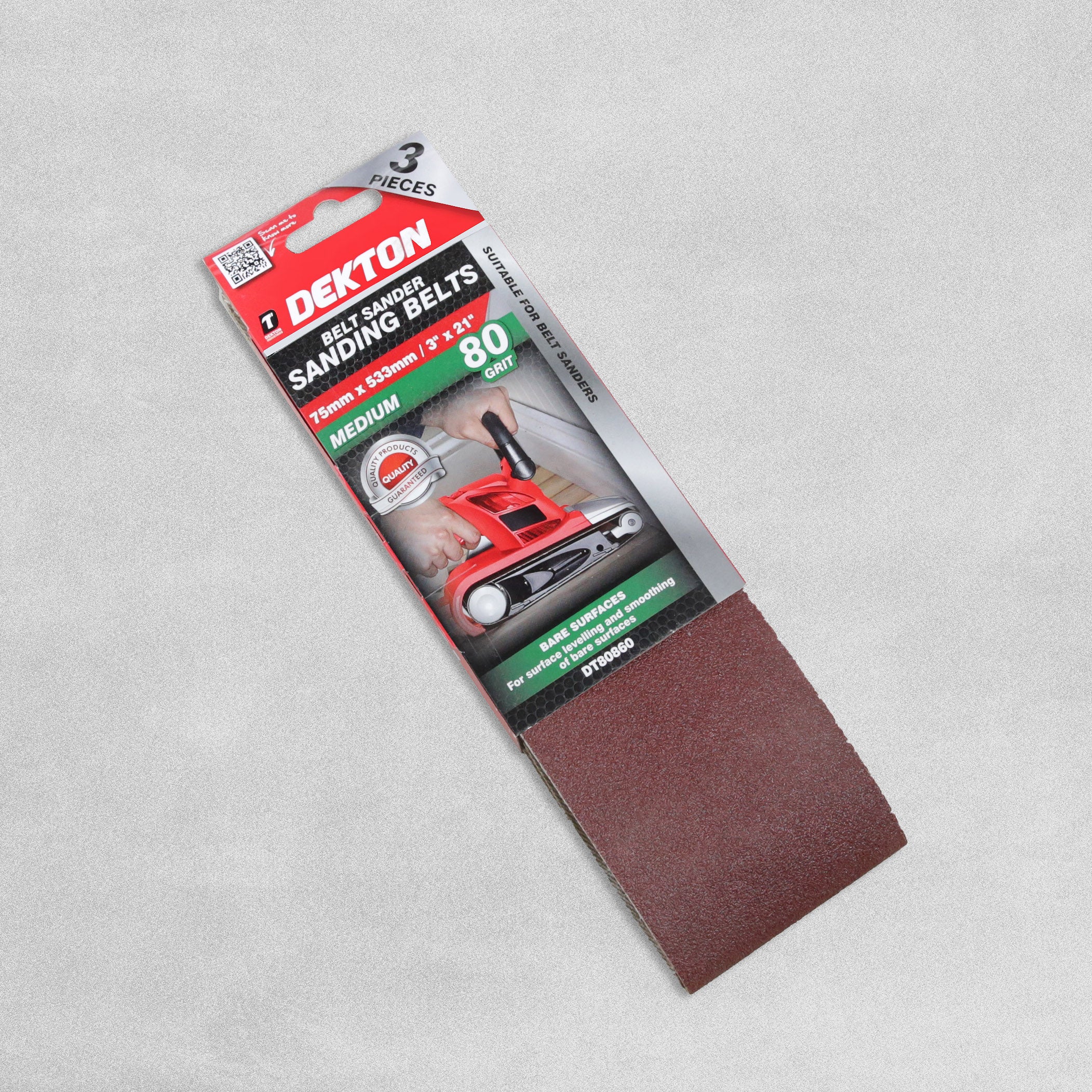 Dekton Belt Sander Sanding Belts 80 Grit 75 x 533mm Pack of 3