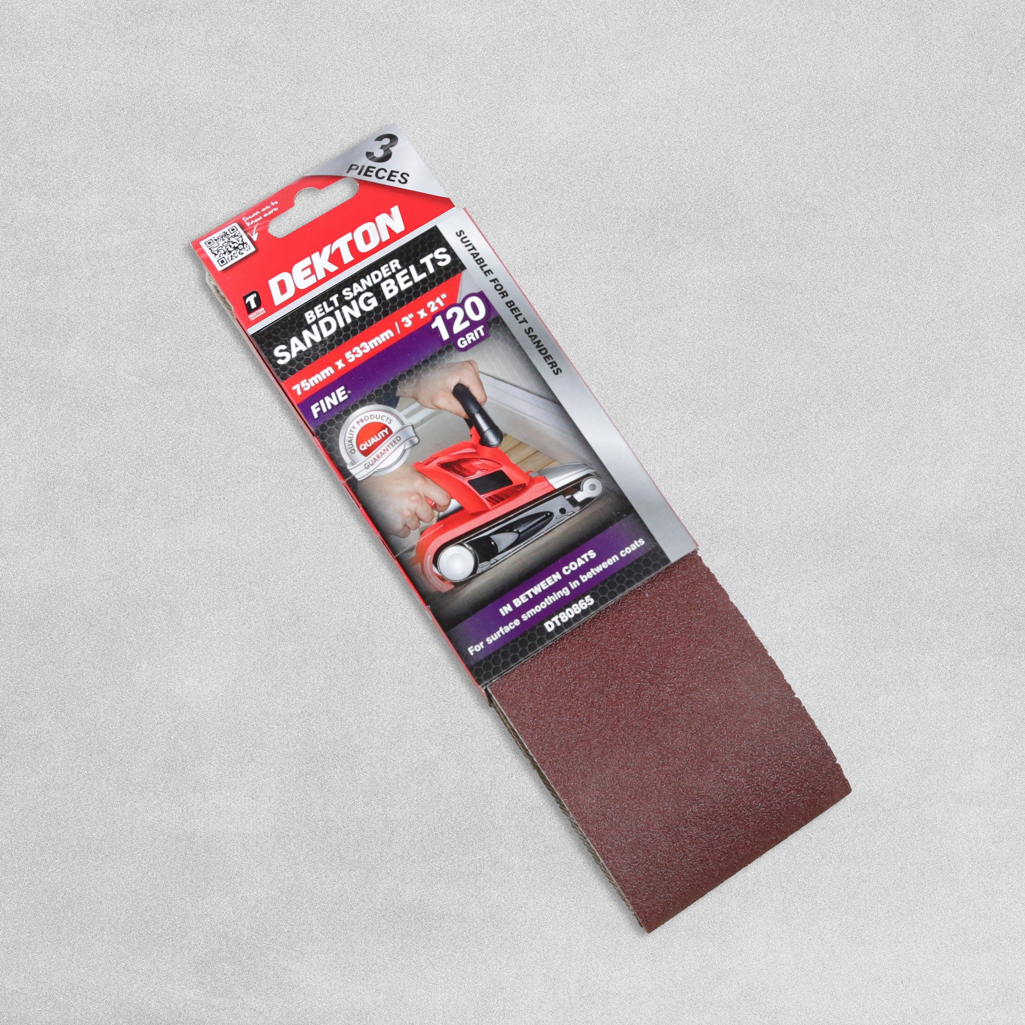 Dekton Belt Sander Sanding Belts 120 Grit 75 x 533mm Pack of 3