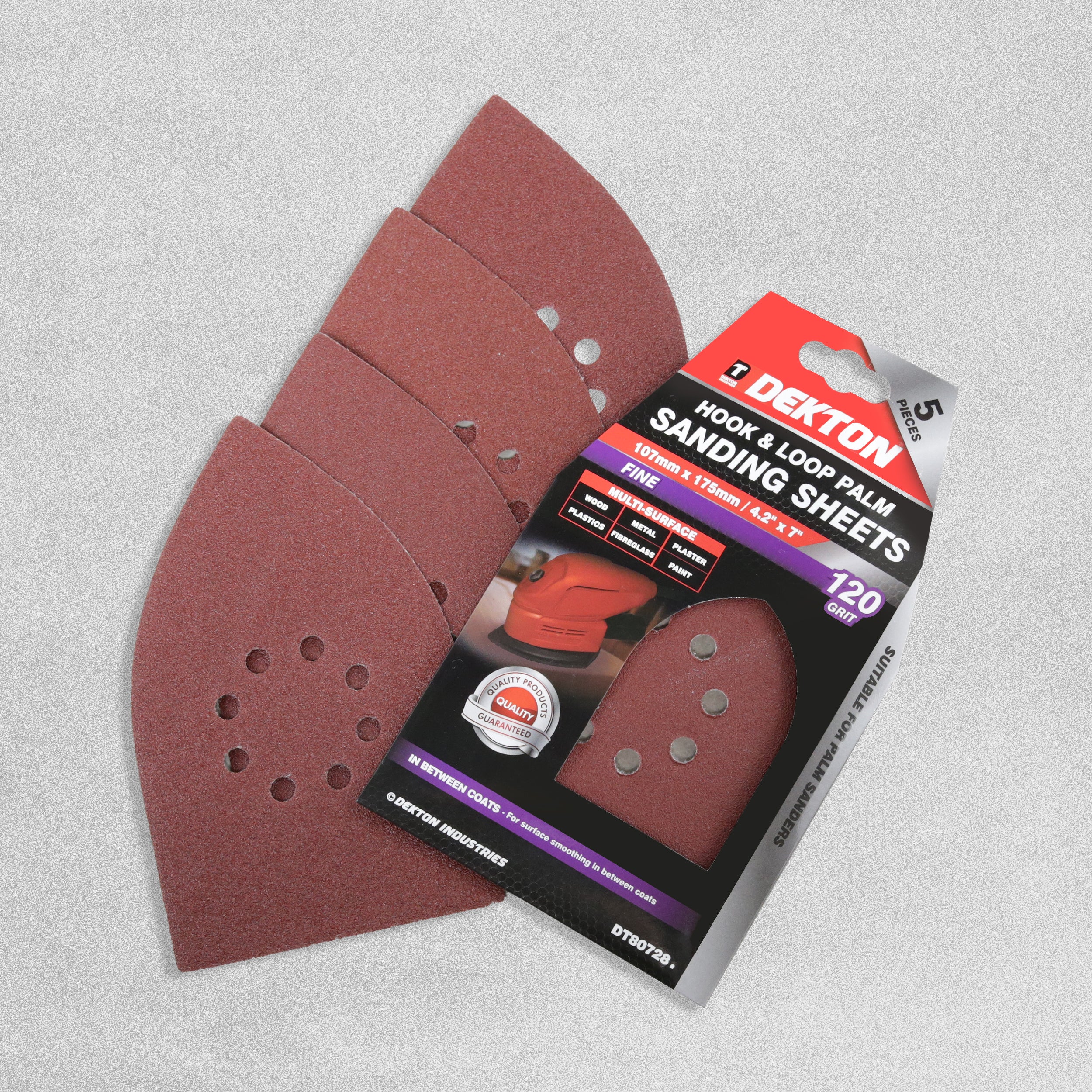 Dekton Hook & Loop Palm Sanding Sheets - Fine 120 Grit