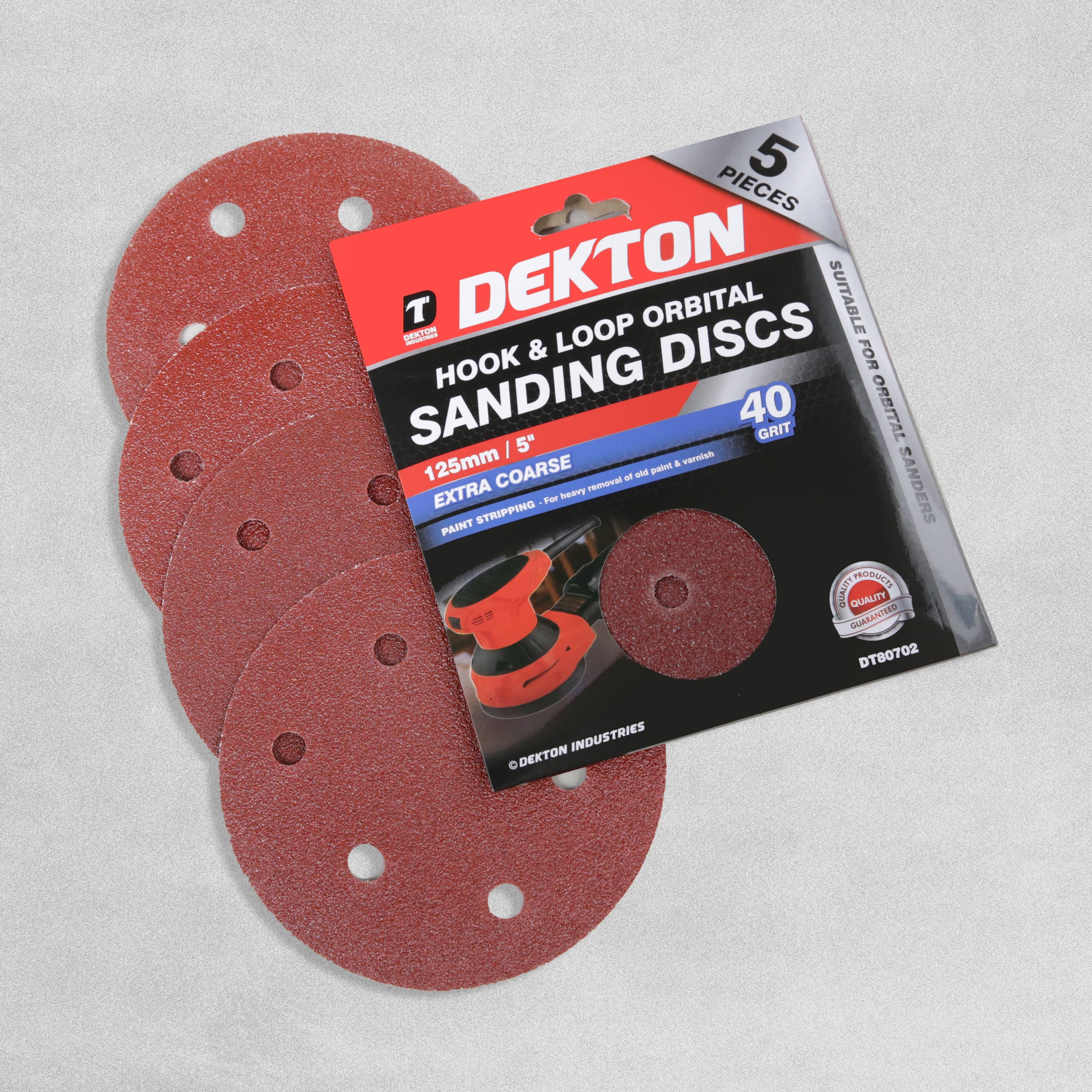 Dekton Hook & Loop Orbital Sanding Disks 125mm - Extra Coarse 40 Grit