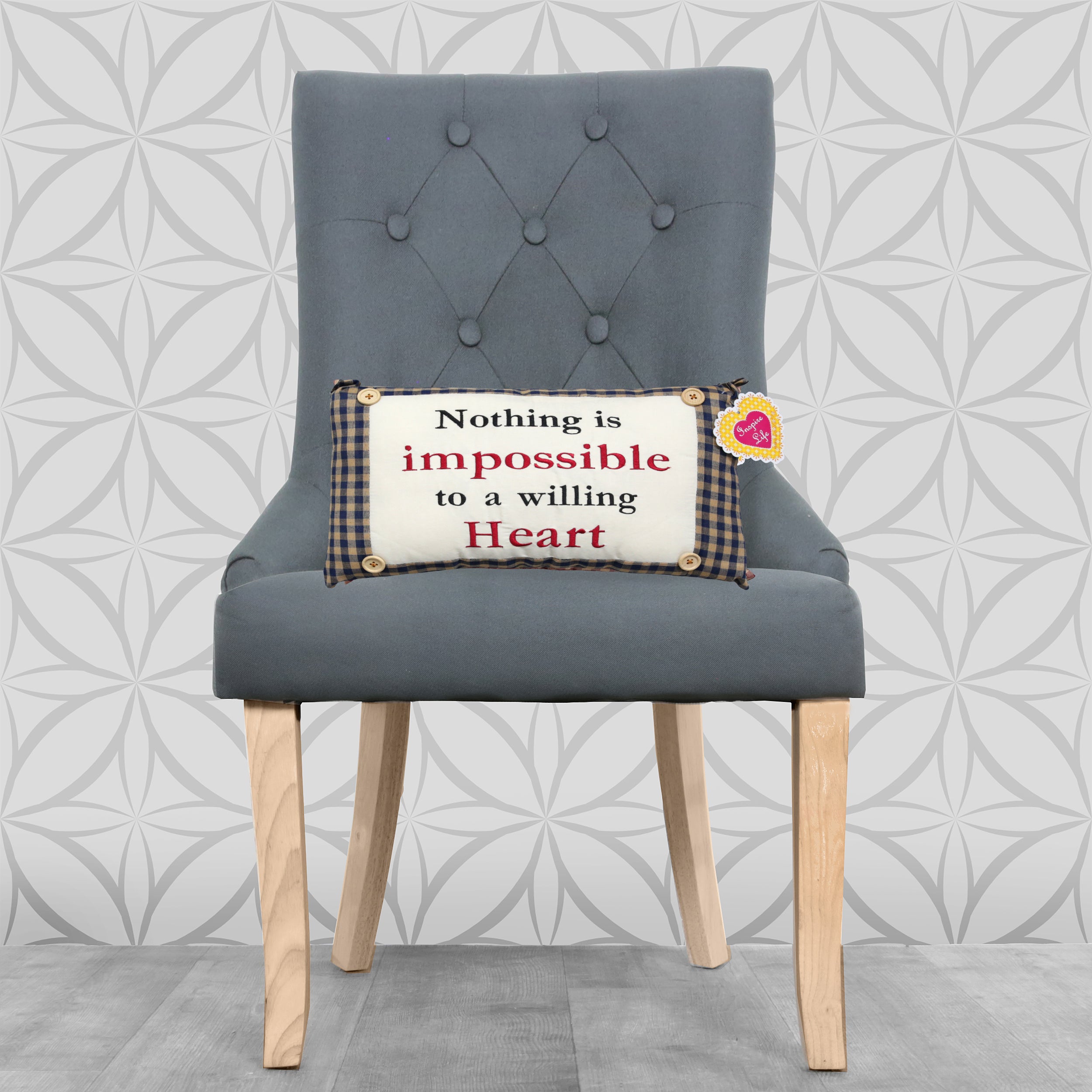 Novelty "Nothing Is Impossible Willing Heart" Cushion 38 x 23cm Blue, Green or Red
