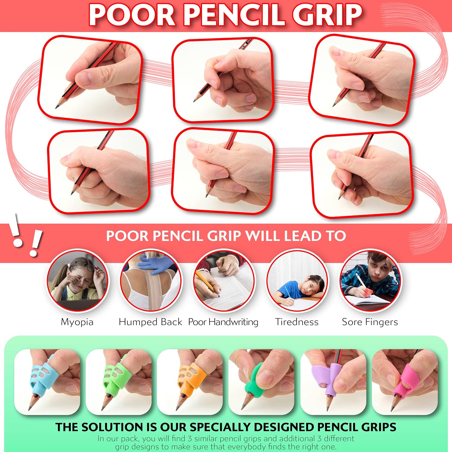 Stylo Pencil Grips - 6pcs