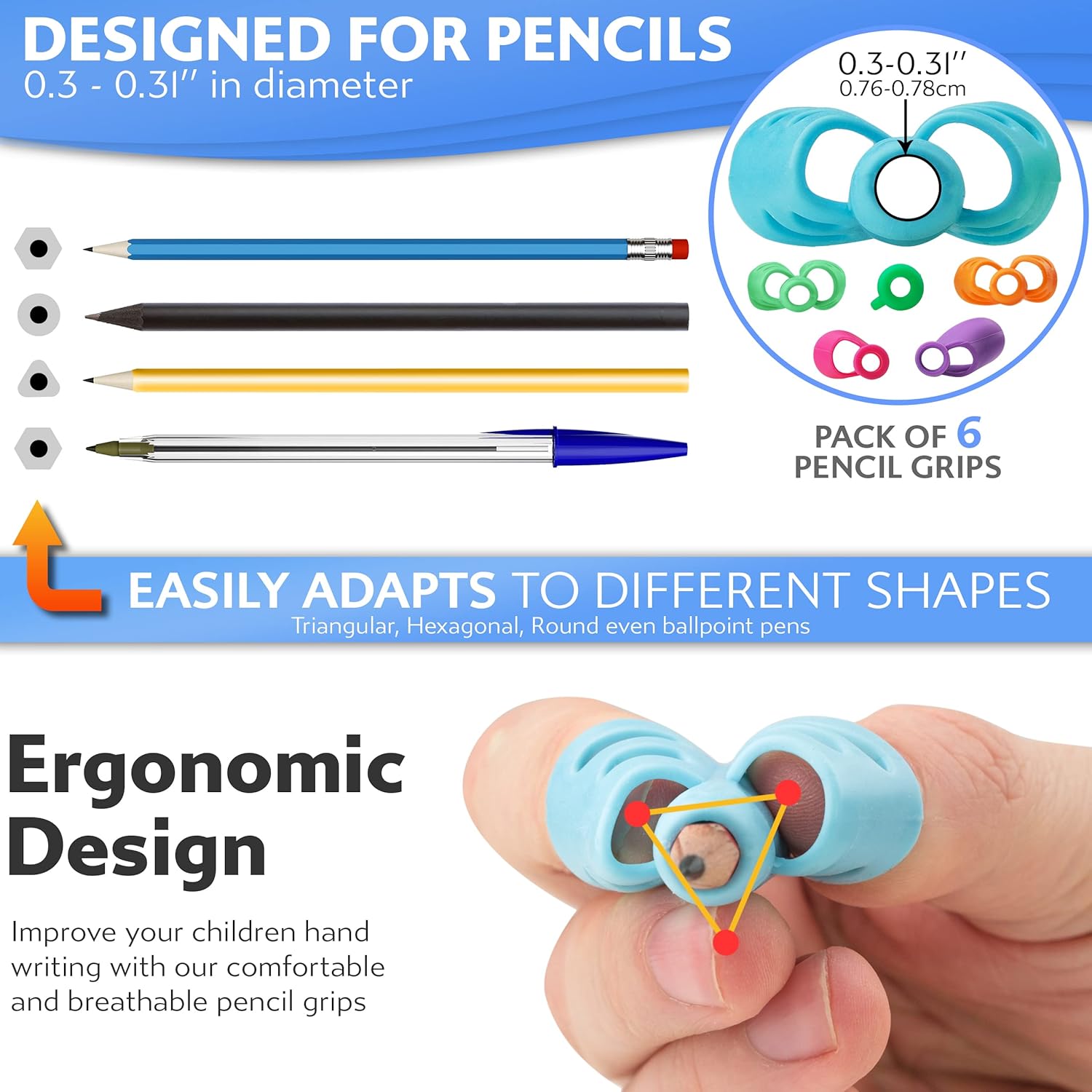 Stylo Pencil Grips - 6pcs