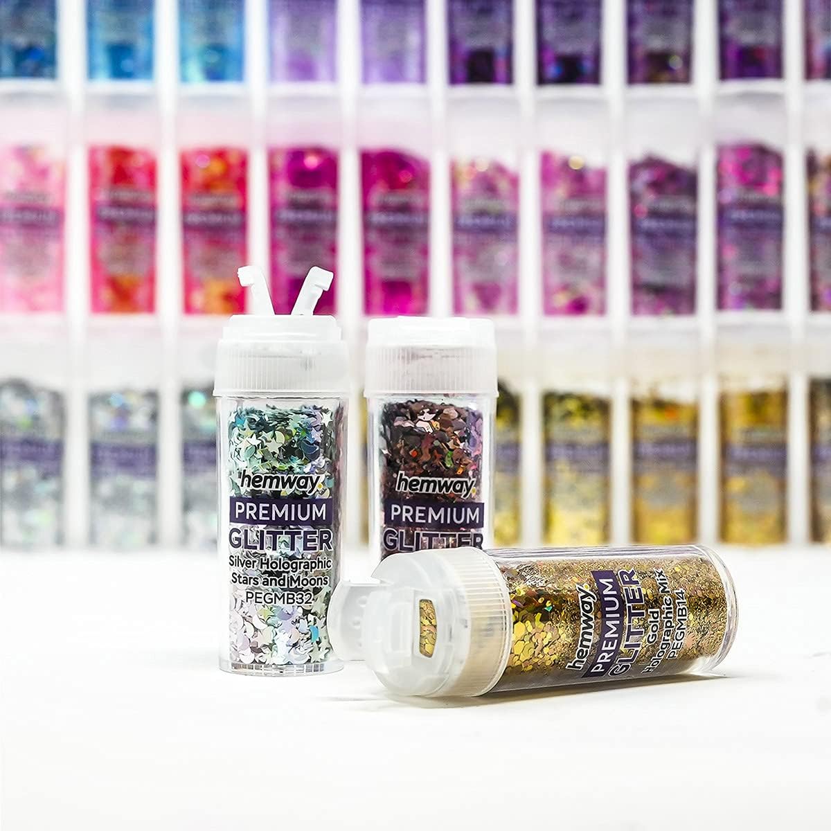 Hemway Set of 54 Glitter Tubes - Premium MIXED SIZE & SHAPE Multipurpose Glitter