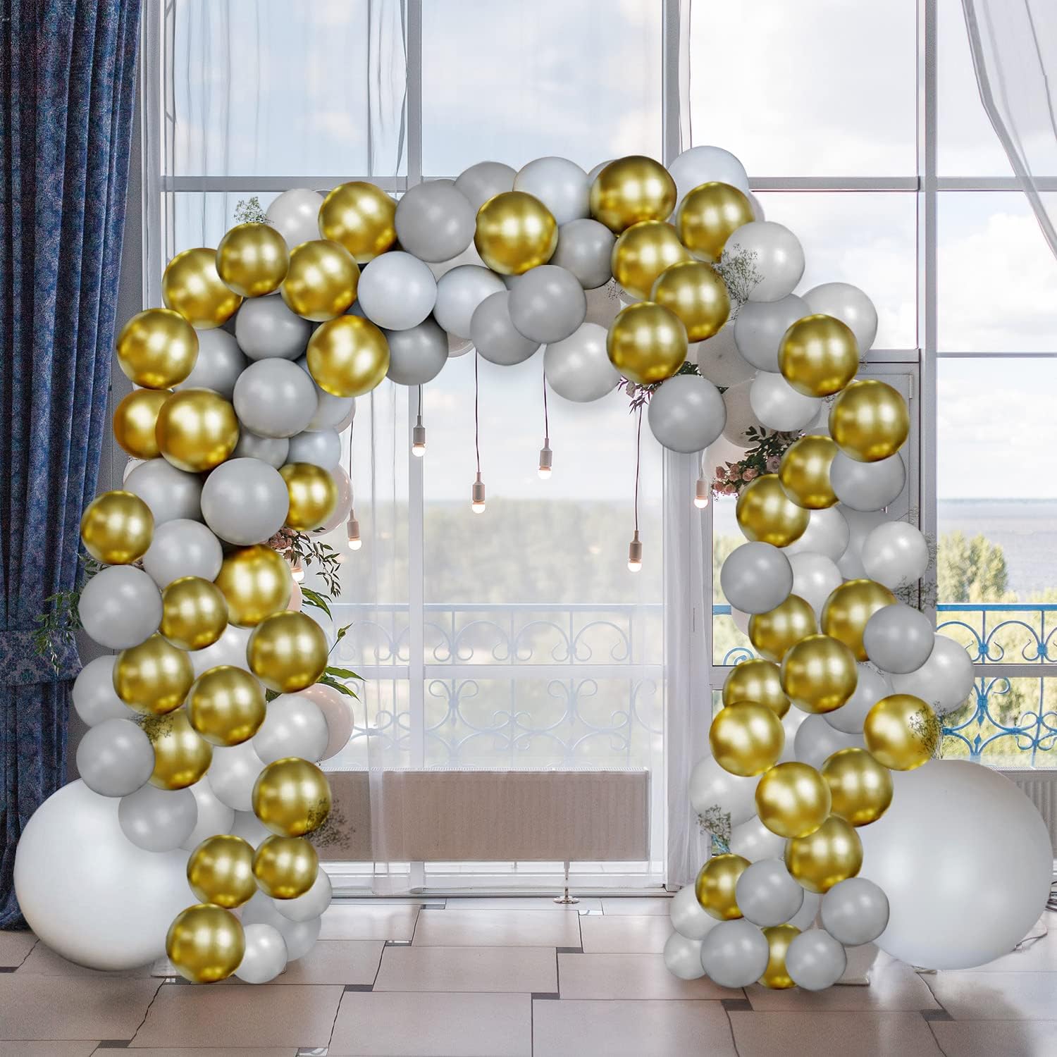 Balloon Arch Kit with pump - Gold, White and Grey
