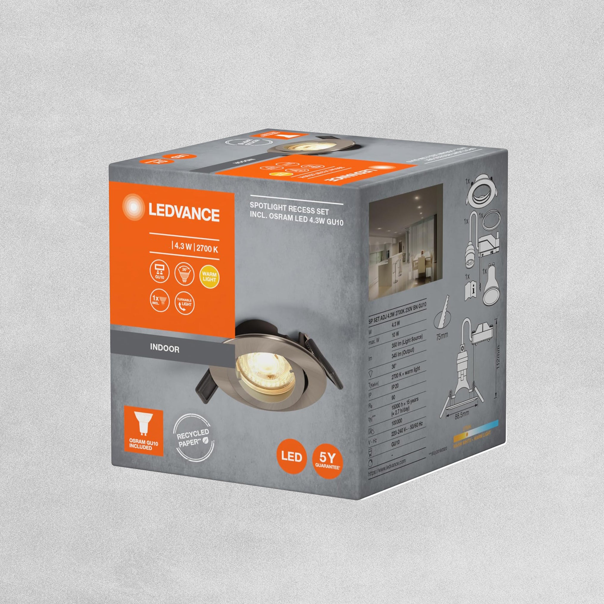 Ledvance Spotlight Recess Set Incl Orsam LED 4.3w GU10