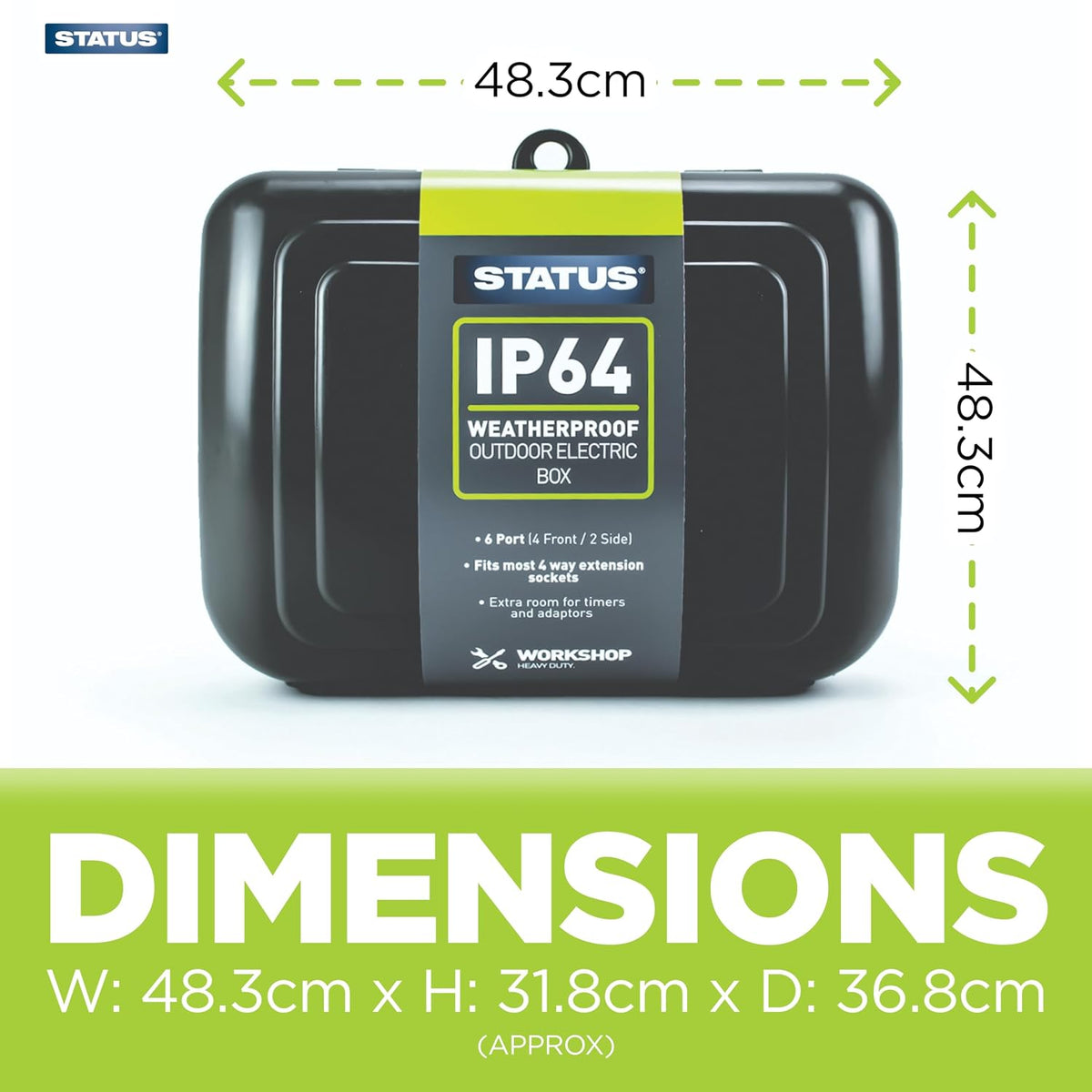 Status Weatherproof IP64 Outdoor Electric Box Black - 6 ports
