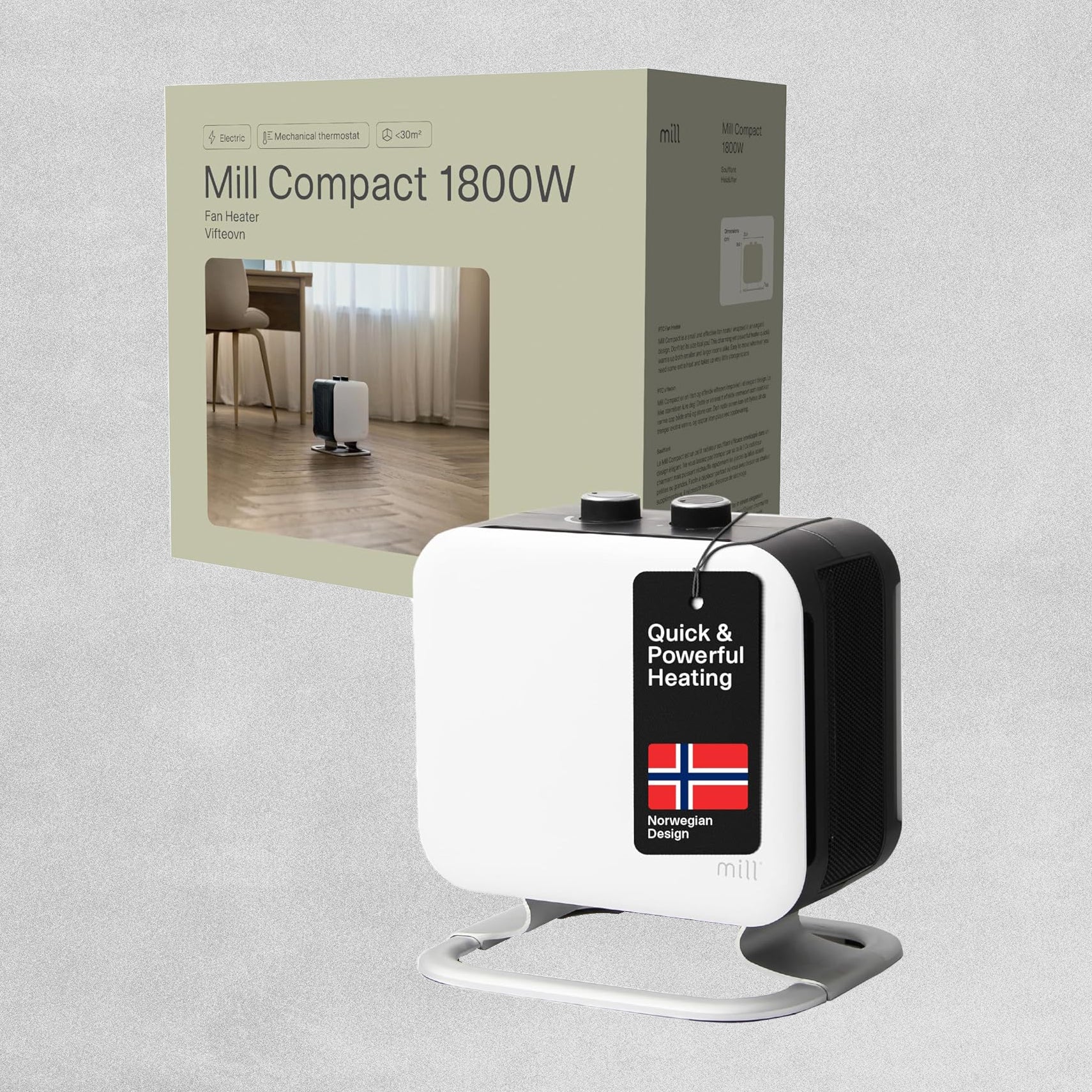 Mill Compact Electric Fan Heater Radiator - Various Colours Available