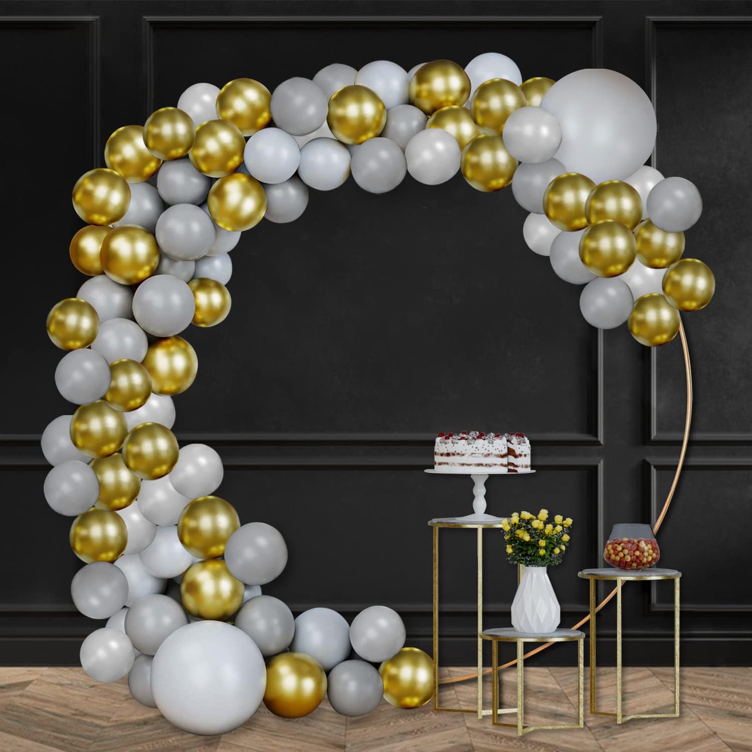 Balloon Arch Kit with pump - Gold, White and Grey