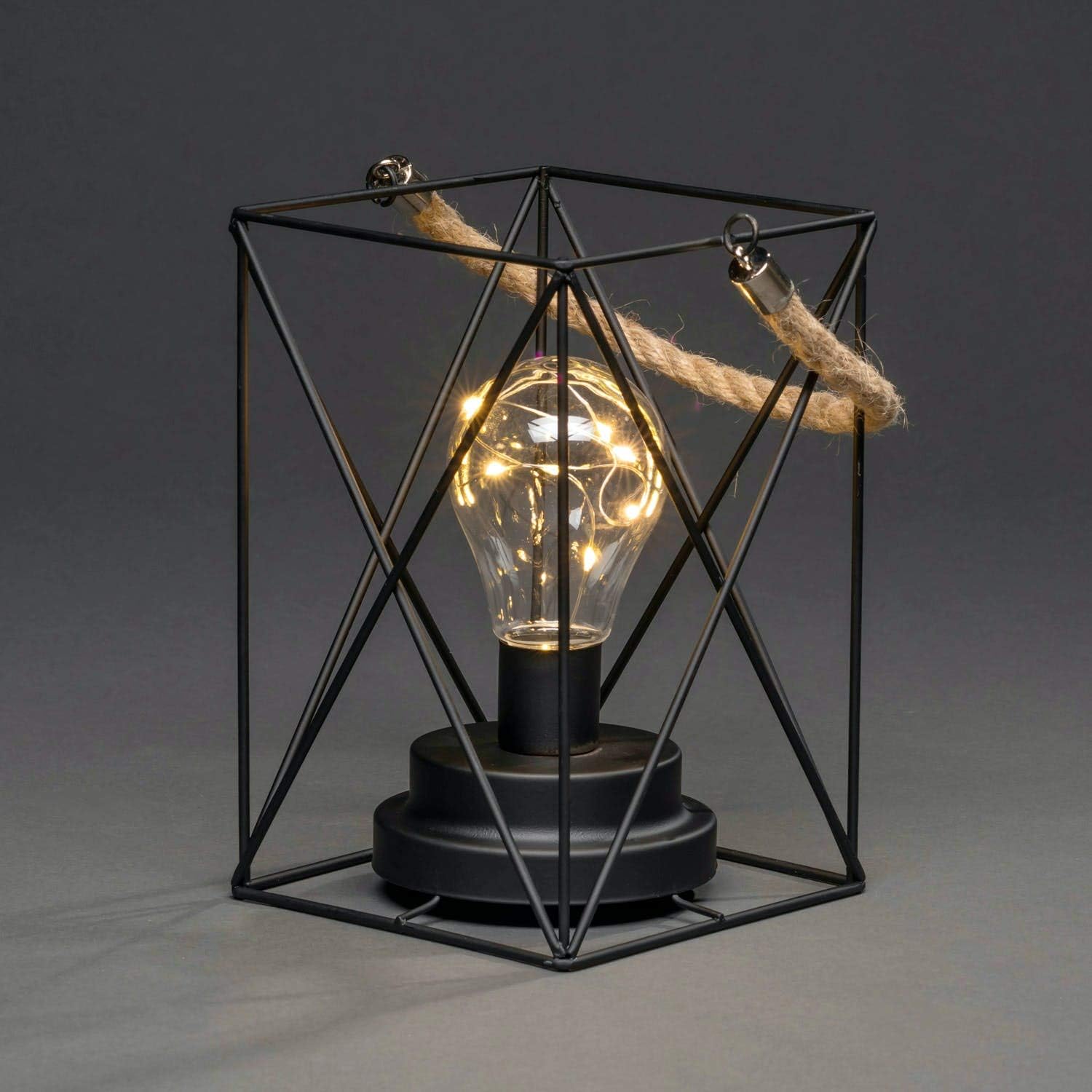 Konstsmide Square Lantern with LED Micro Lights / Rope Handle