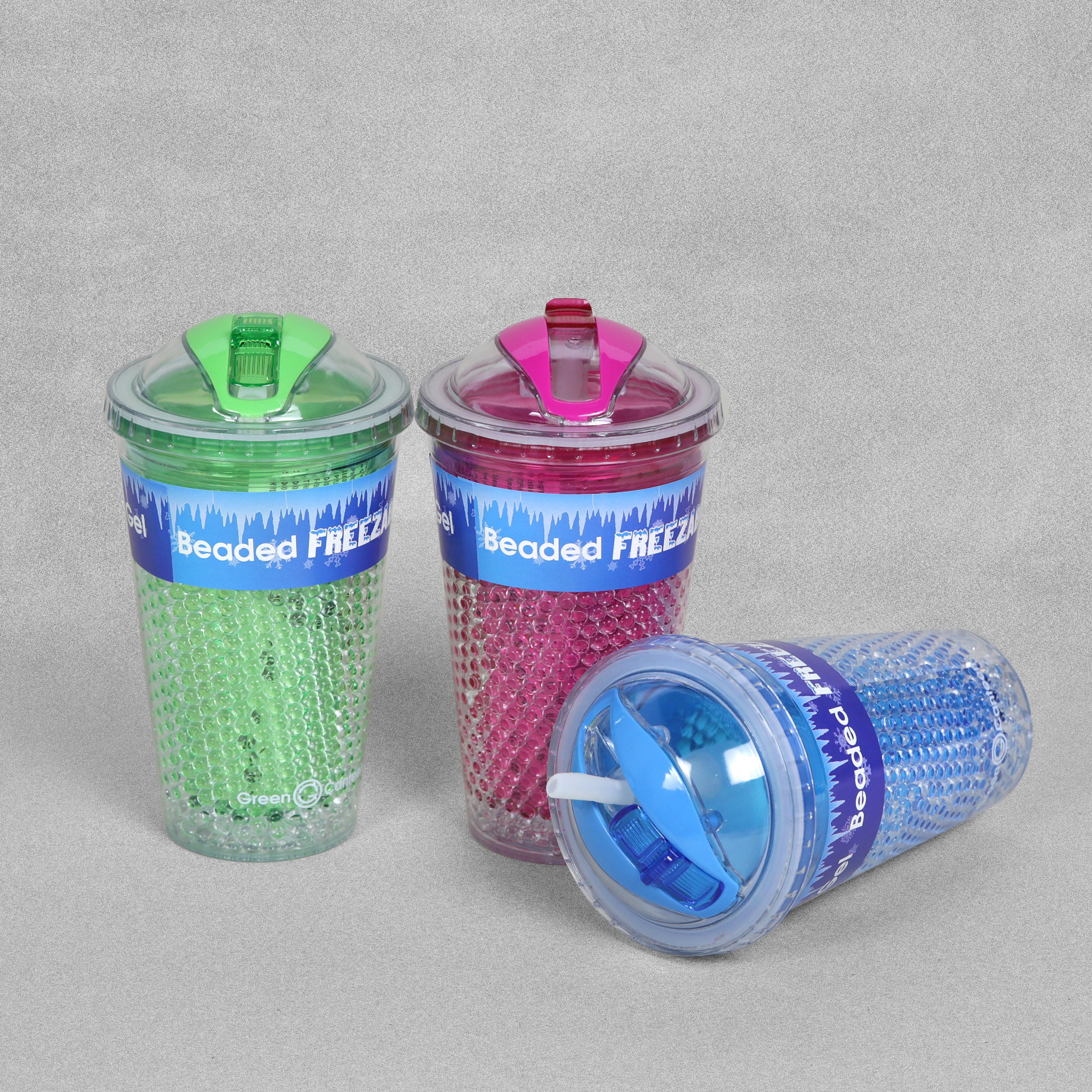 Double Wall Beaded Freeze Gel  Plastic Tumbler with Domed Lid