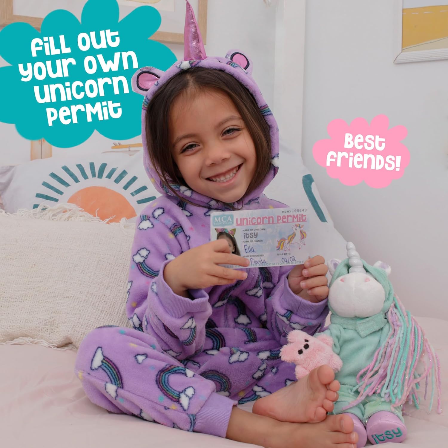 Amitie Lane Unicorn Plush Ballerina with Drawstring Bag