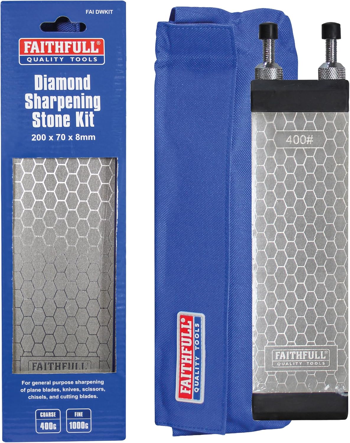 Faithfull Diamond Sharpening Stone Kit – Whetstone with Docking Station & Storage Wallet 400/1000 Grit