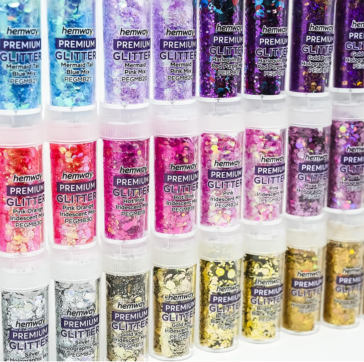 Hemway Set of 54 Glitter Tubes - Premium MIXED SIZE & SHAPE Multipurpose Glitter
