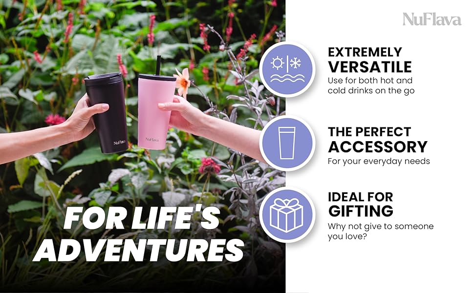 NuFlava Insulated Tumbler with Straw & Flask Lids