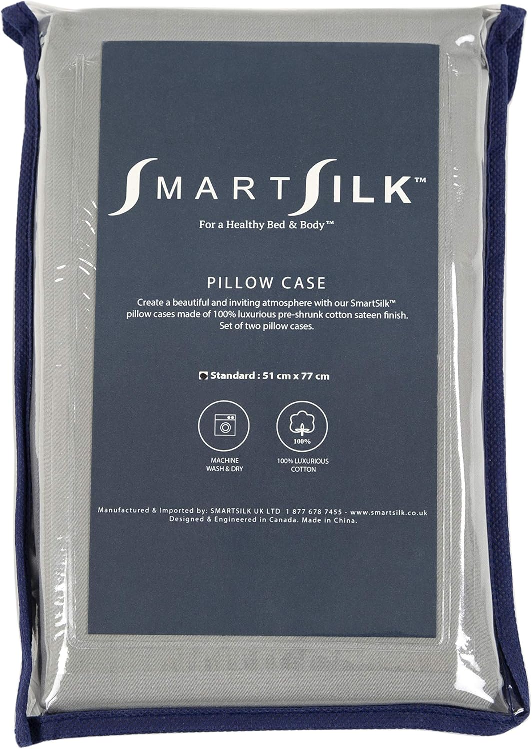Smart Silk 100% Cotton Sateen Finish Set of 2 Pillow Cases - Standard Size 51cm x 77cm