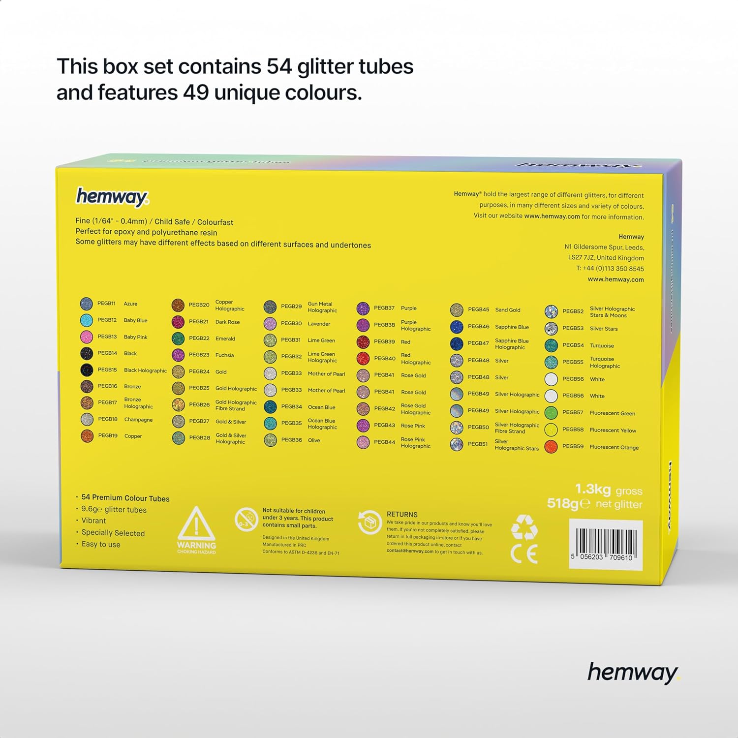 Hemway Set of 54 Glitter Tubes - Premium FINE Multipurpose Glitter