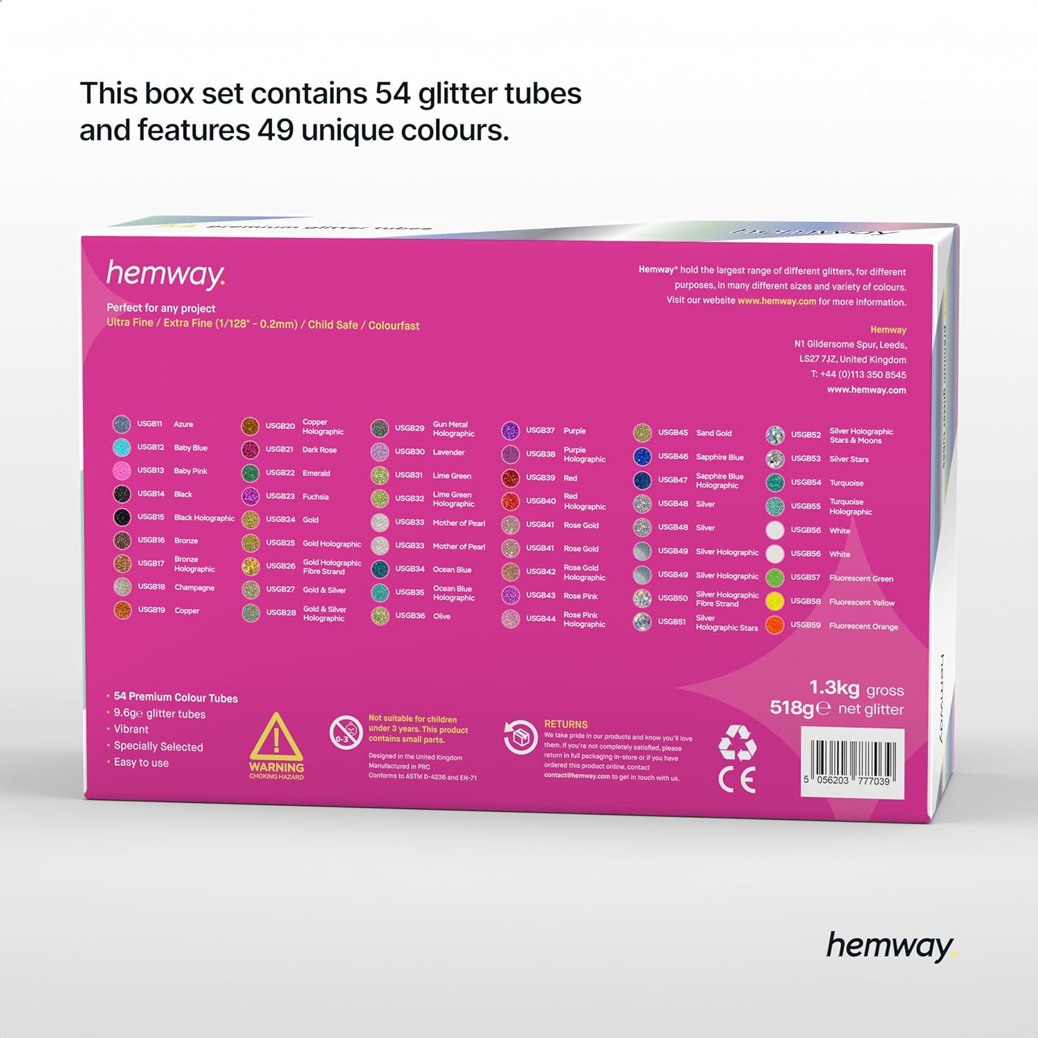 Hemway Set of 54 ULTRA SPARKLE Glitter Tubes - Premium ULTRA FINE Multipurpose Glitter