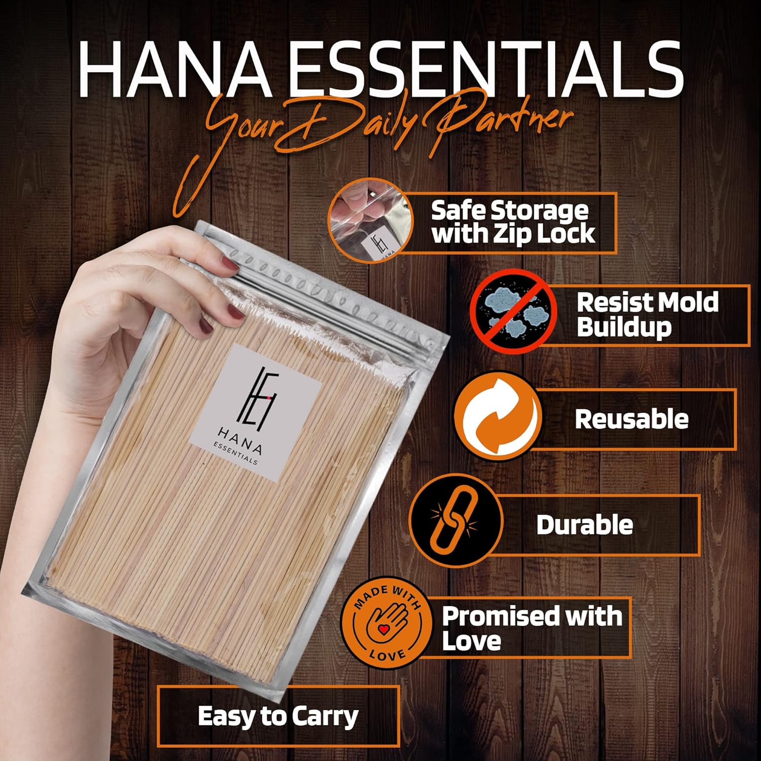 Hana Essentials Bamboo Skewers Pack of 300 - 25cm Long / 3mm Diameter