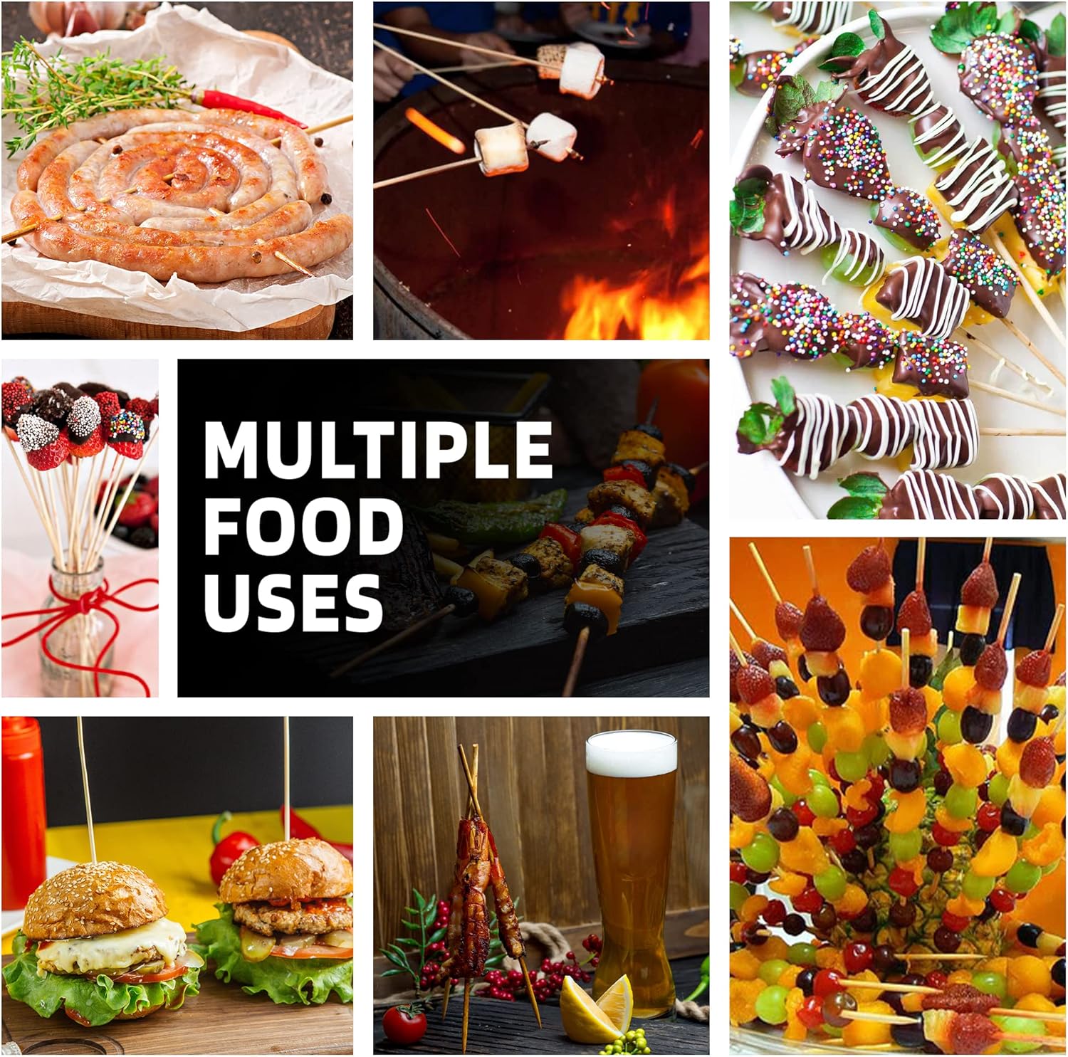 Hana Essentials Bamboo Skewers Pack of 300 - 25cm Long / 3mm Diameter