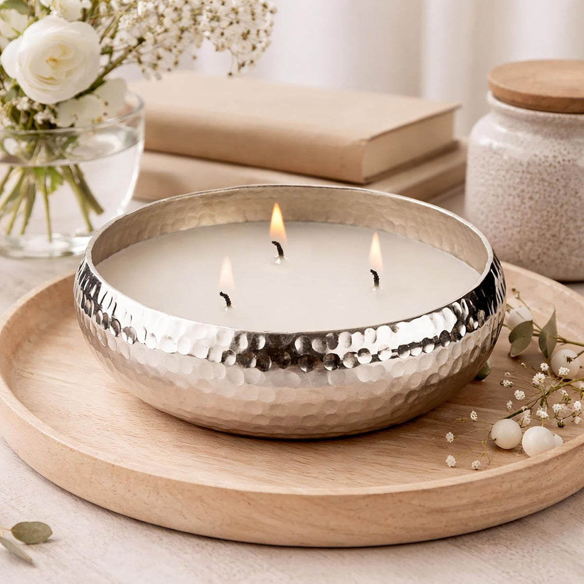 Apple & Cinnamon Luxury Scented Christmas Candle in Hammered Bowl