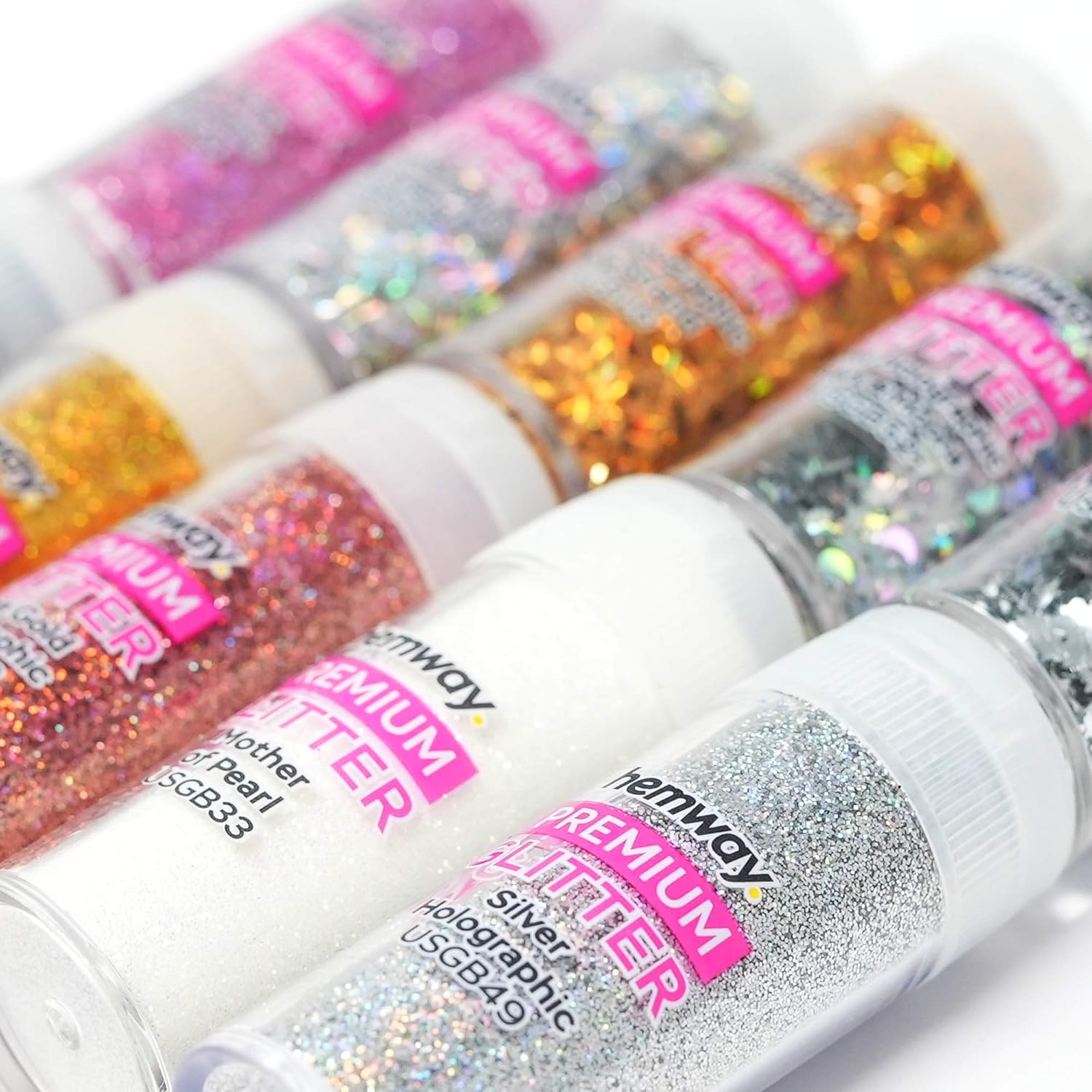 Hemway Set of 54 ULTRA SPARKLE Glitter Tubes - Premium ULTRA FINE Multipurpose Glitter