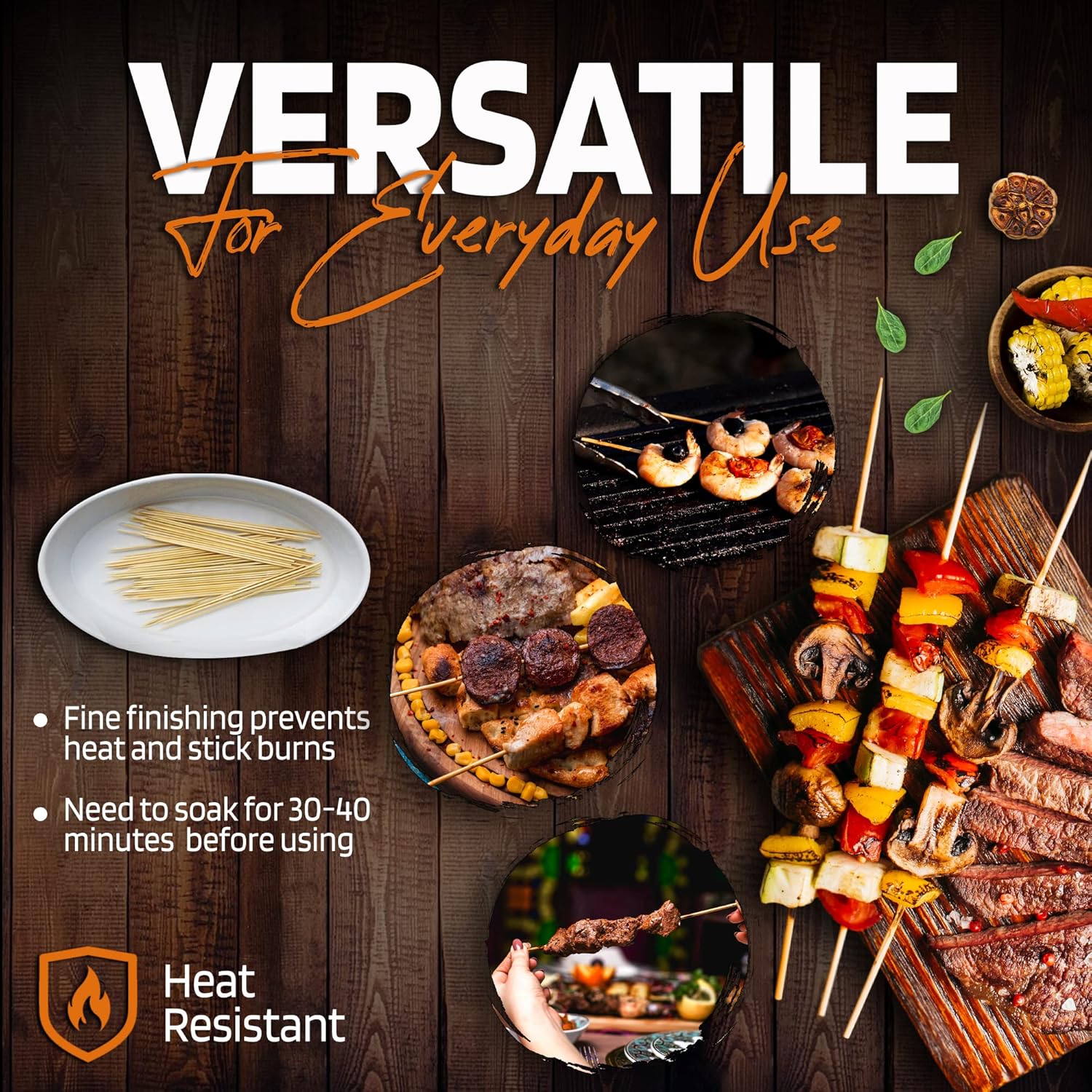 Hana Essentials Bamboo Skewers Pack of 300 - 25cm Long / 3mm Diameter