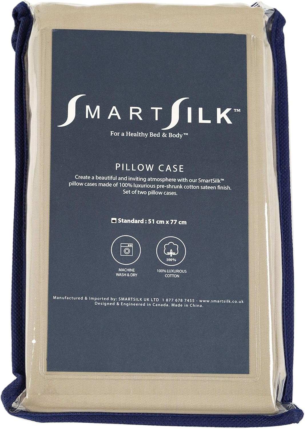 Smart Silk 100% Cotton Sateen Finish Set of 2 Pillow Cases - Standard Size 51cm x 77cm