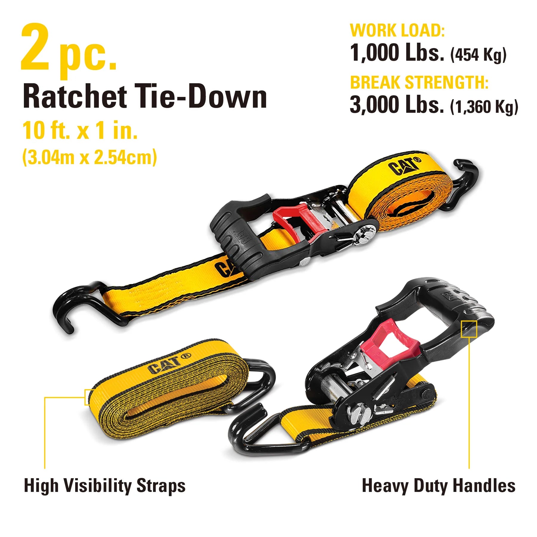 Caterpillar Ratchet Tie Downs with Scratch Resistant Hooks - 2 pack