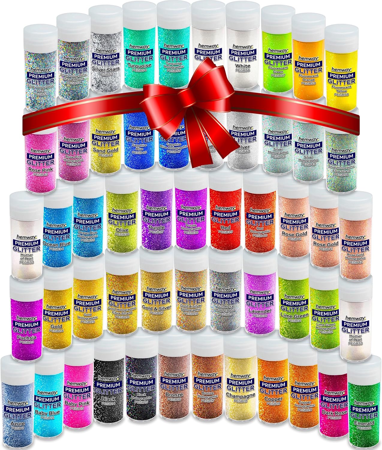 Hemway Set of 54 Glitter Tubes - Premium FINE Multipurpose Glitter