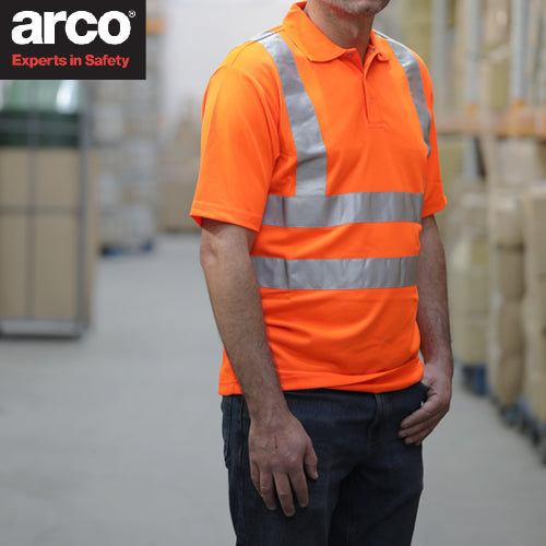 Arco Safety Workwear - Class 2 Hi Vis Orange Polo Shirt Short Sleeve