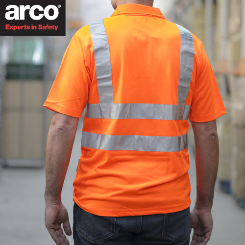 Arco Safety Workwear - Class 2 Hi Vis Orange Polo Shirt Short Sleeve