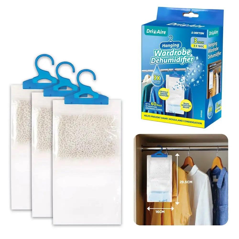 3 Pack Hanging Wardrobe Dehumidifier 180g