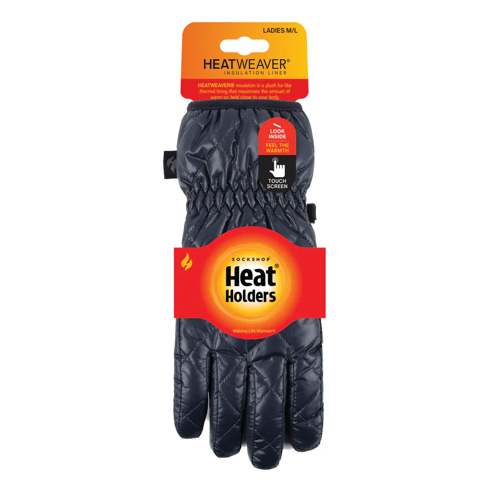 Heat Holders Ladies Quilted Touch-Screen Thermal Gloves - Black