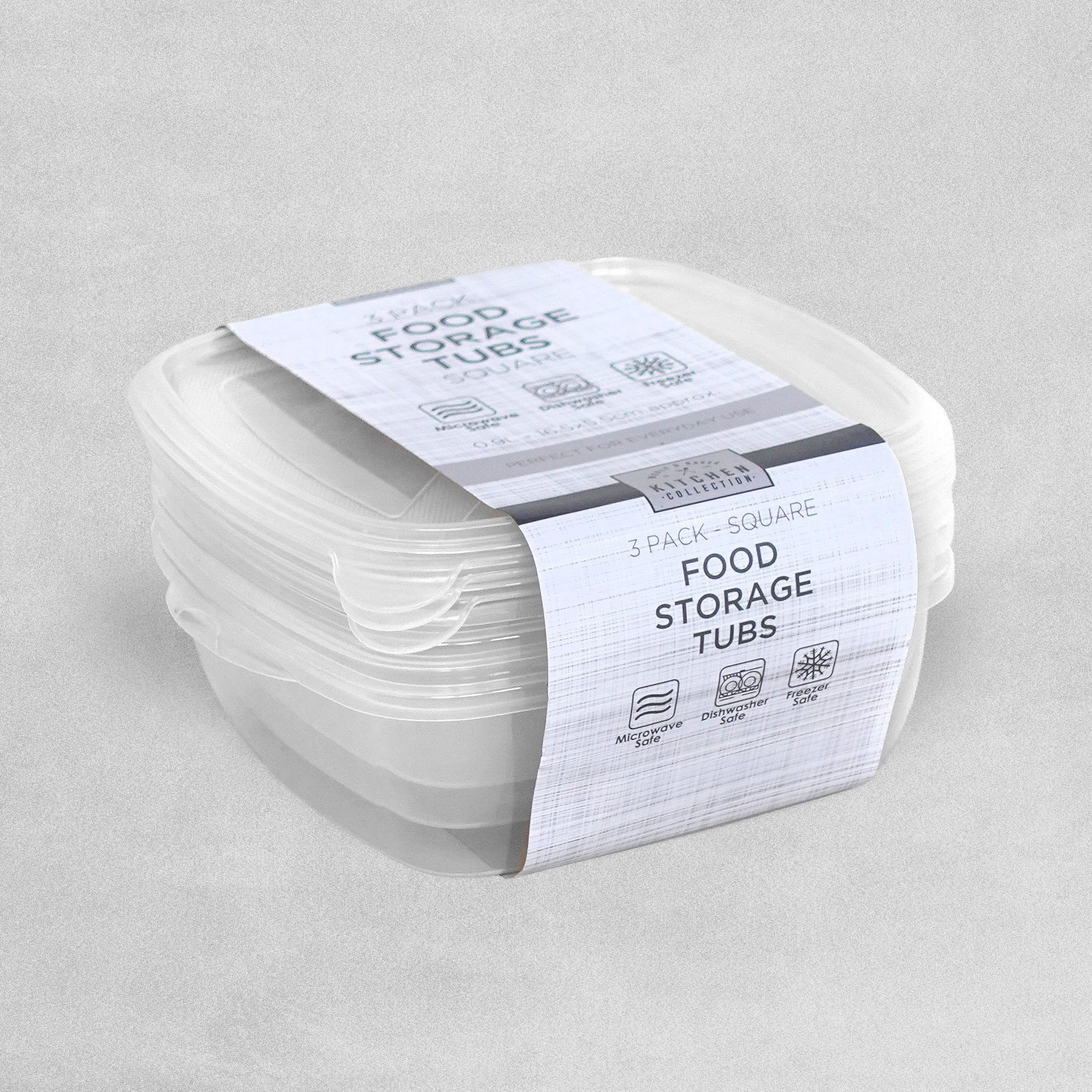 Woolfe & Baker Kitchen Collection 3 Piece Plastic Square Food Tubs 0.9L