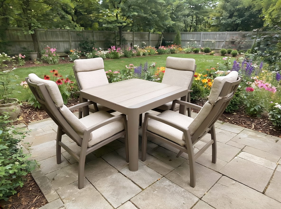 Oslo dining set with 4 reclining chairs and a 95x95 cm polywood table