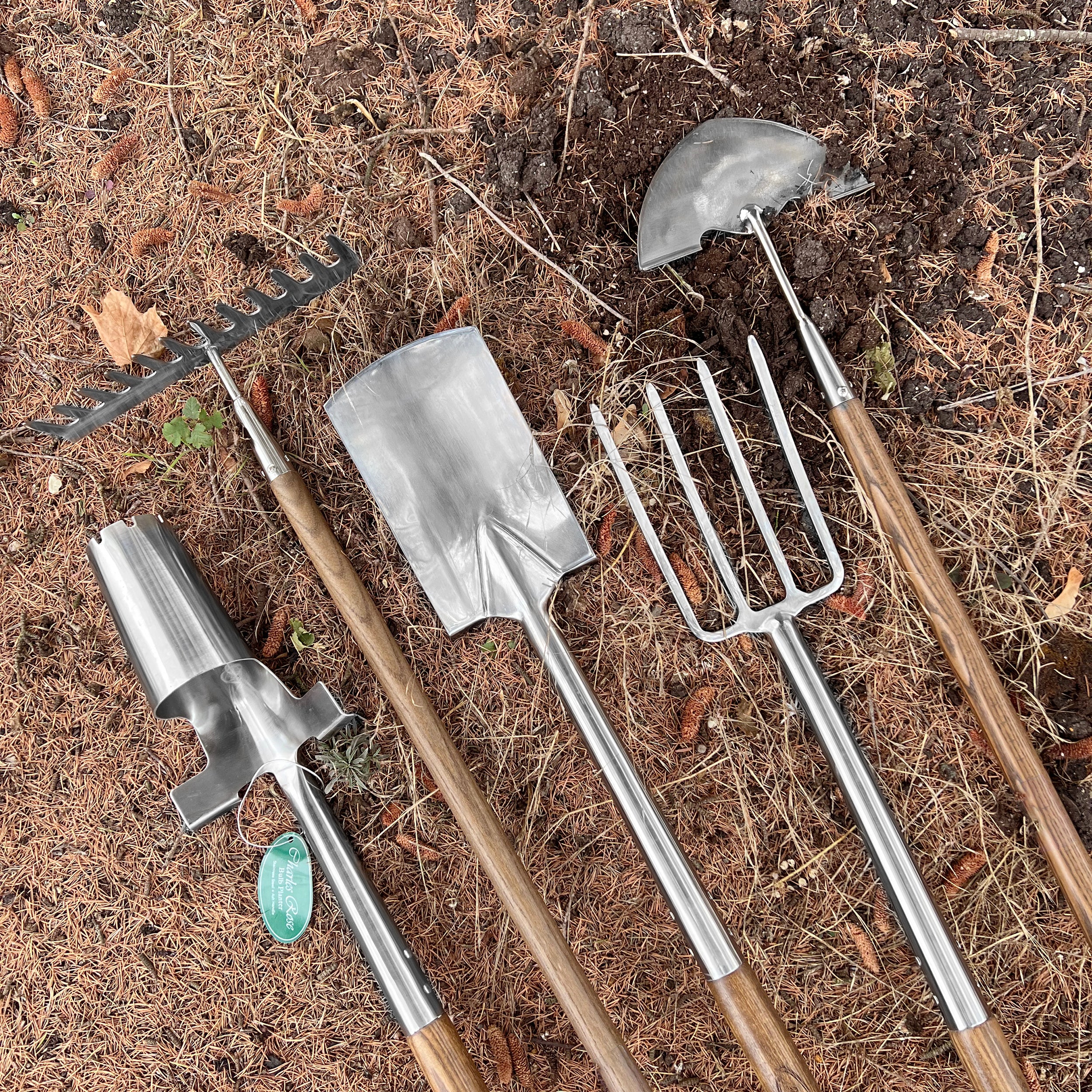 Charles Rose Stainless Steel Long Handled Bulb Planter - Ash Handle