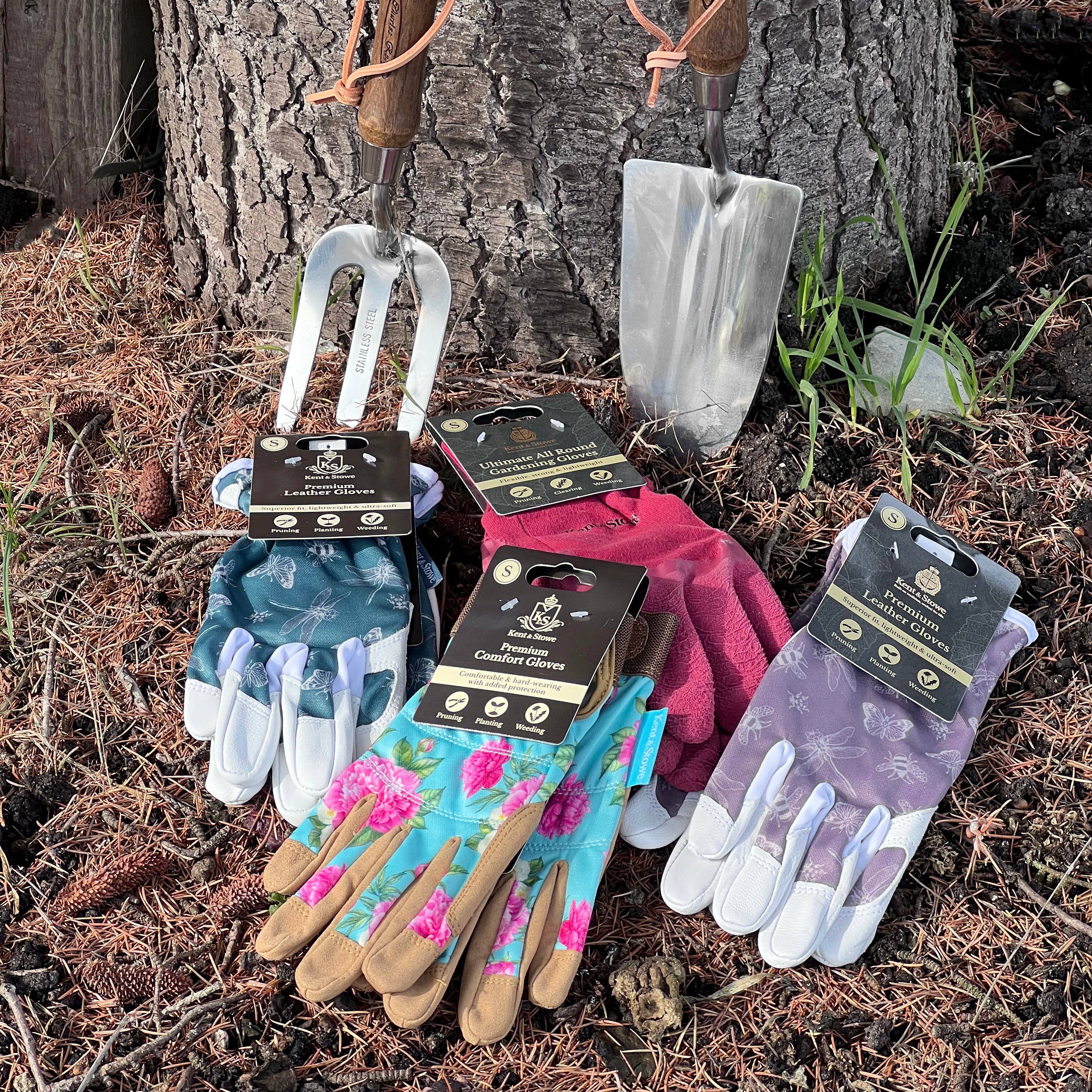 Premium Comfort Gloves Kent & Stowe Green Bees & Butterfly Design